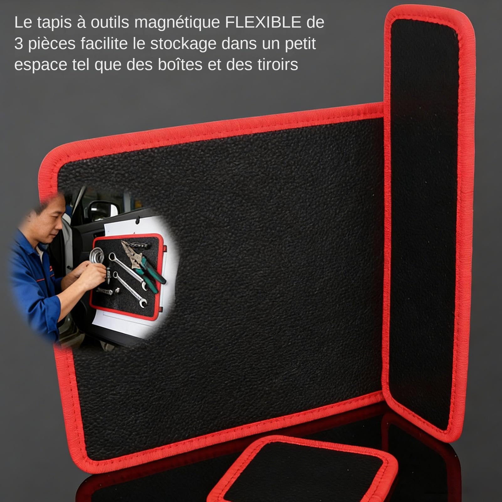Alfombrilla Magnética para Herramientas Soporte Para 3 Piezas Con Capa | Base Flexible Imantada Para Sujeción Para Hogar Garaje Taller Reparación De Coches Mecánicos