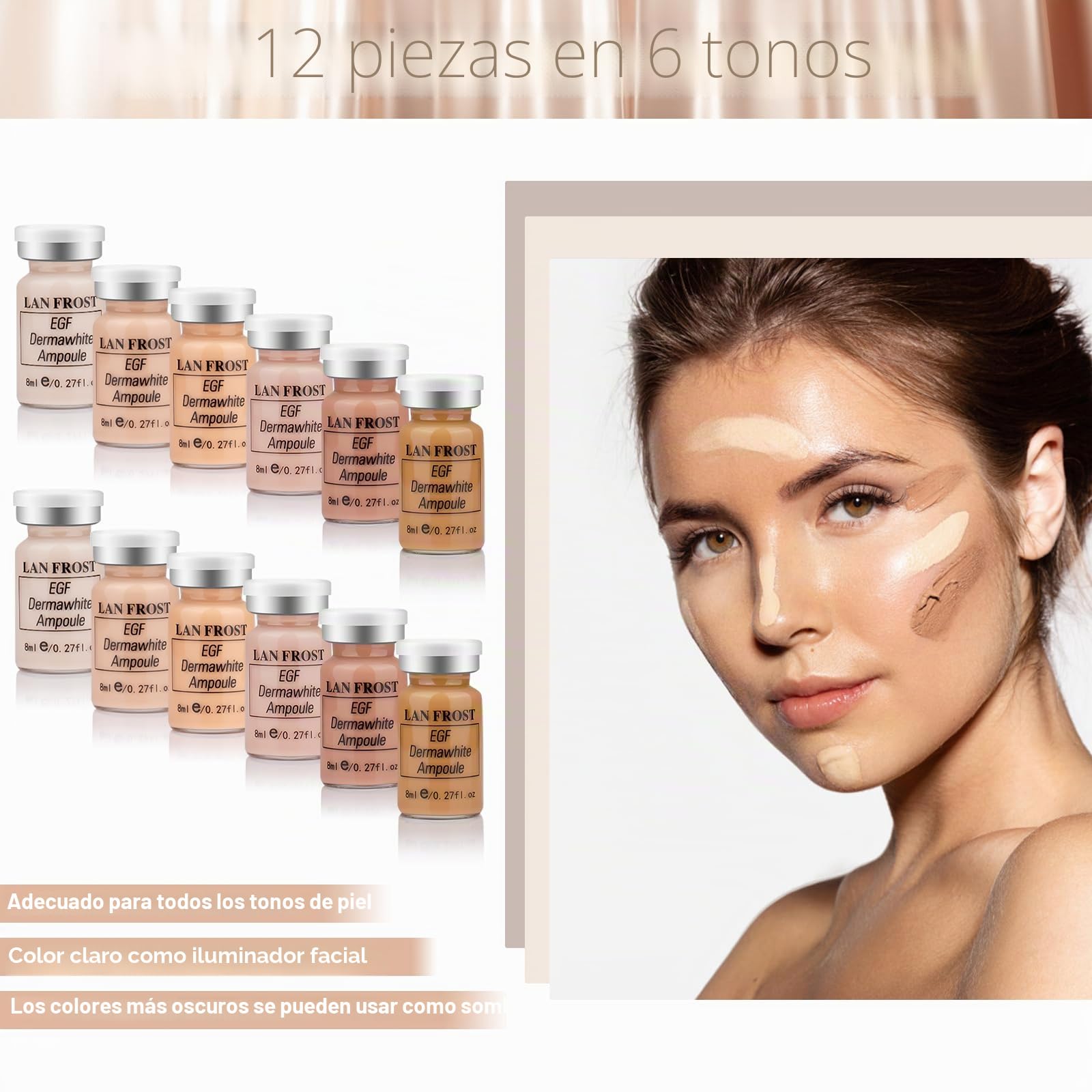 BB Pigment Glow Serum Starter Kit de base de ácido hialurónico, kit de cuidado de la piel, 8 ml, 12 piezas combinadas con niacinamida y péptidos para iluminar el tono de la piel, base | 8 ml, 12 unidades, combinadas con niacinamida y péptidos para aclarar