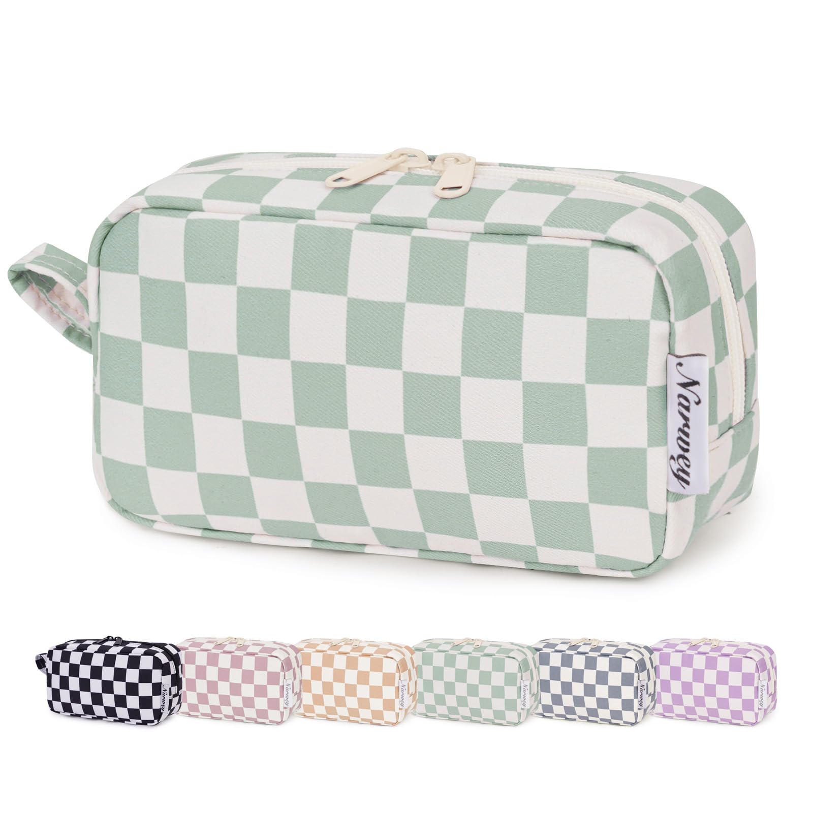 Narwey Small Checkered Makeup Bag for Purse, Gift for Teen Girls, Travel Makeup Pouch Mini Cosmetic Bag Cute Make up Bags Zipper Pouch for Women and Girls (Mint Green Checkerboard, Small)