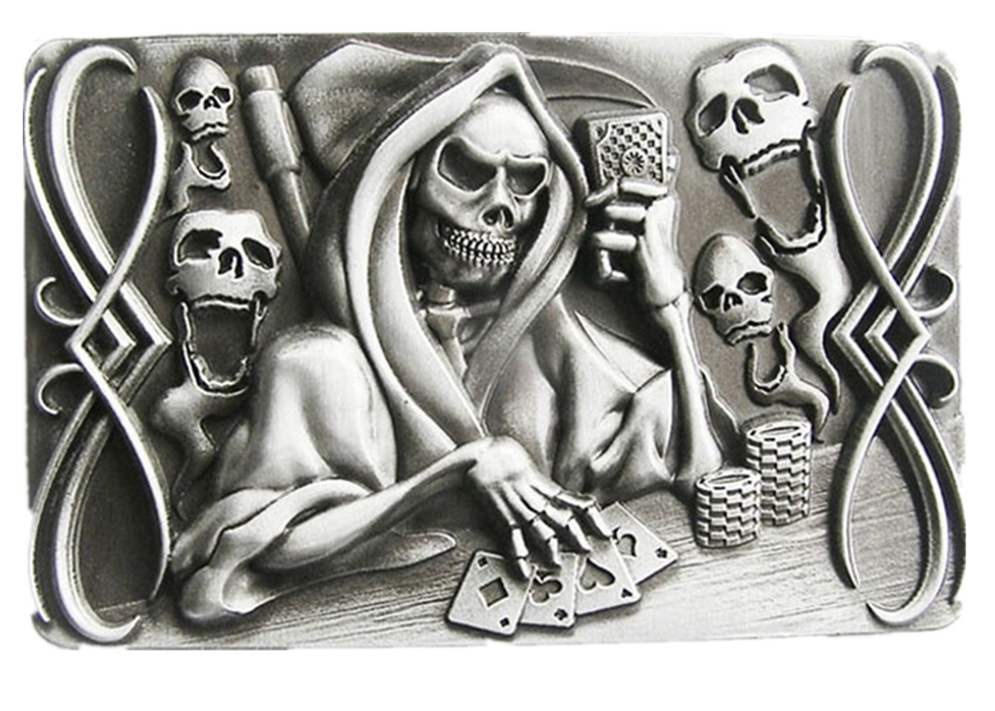 Vintage Tattoo Skull Death Casino Gamble Rectangle Belt Buckle (Without Enamel)-image-13