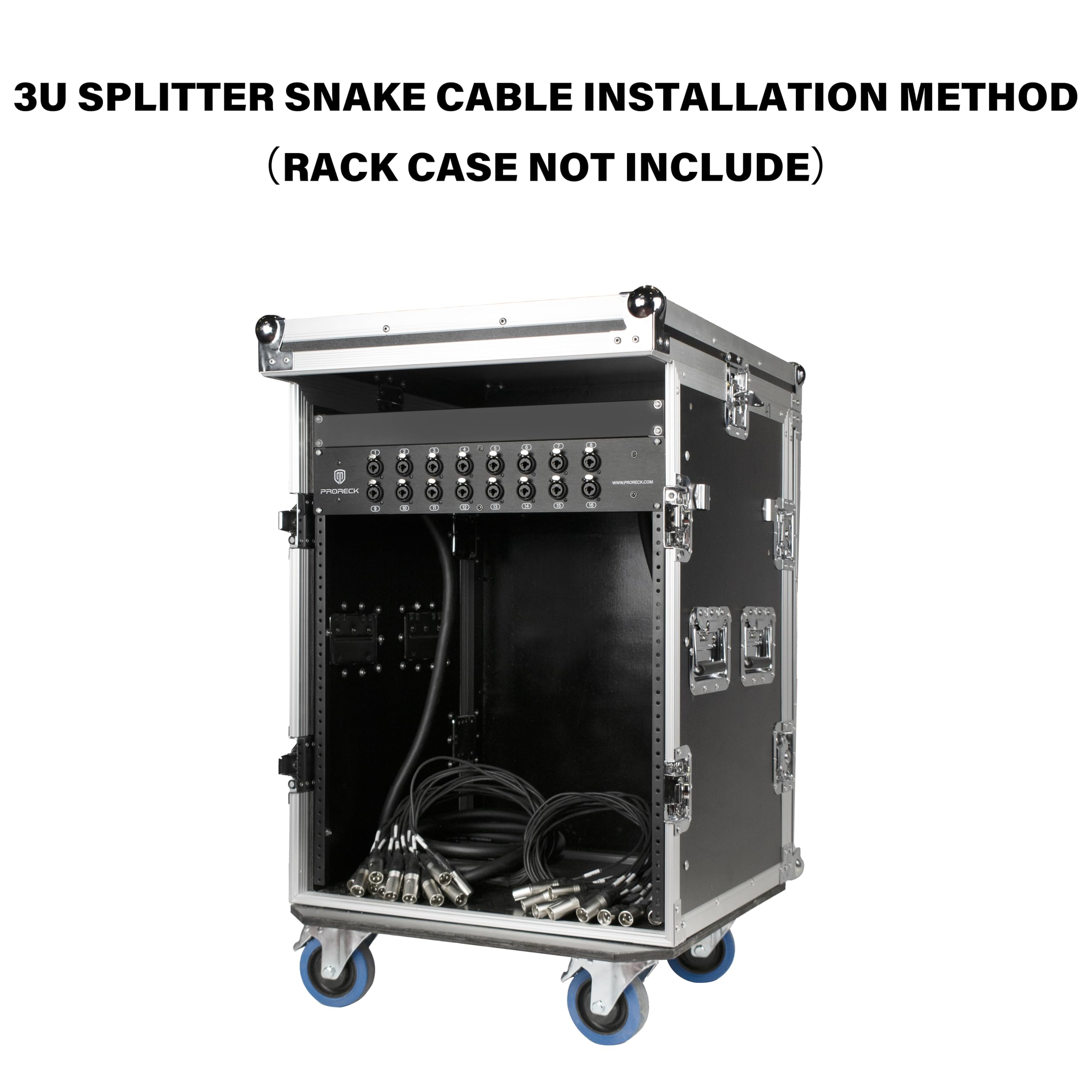 PRORECK Cavo a serpente splitter TRS XLR combinato per montaggio su rack, adatto per live, registrazione, palco, studio (1,5 m x 9,6 m - 24 canali) PR-24-0530