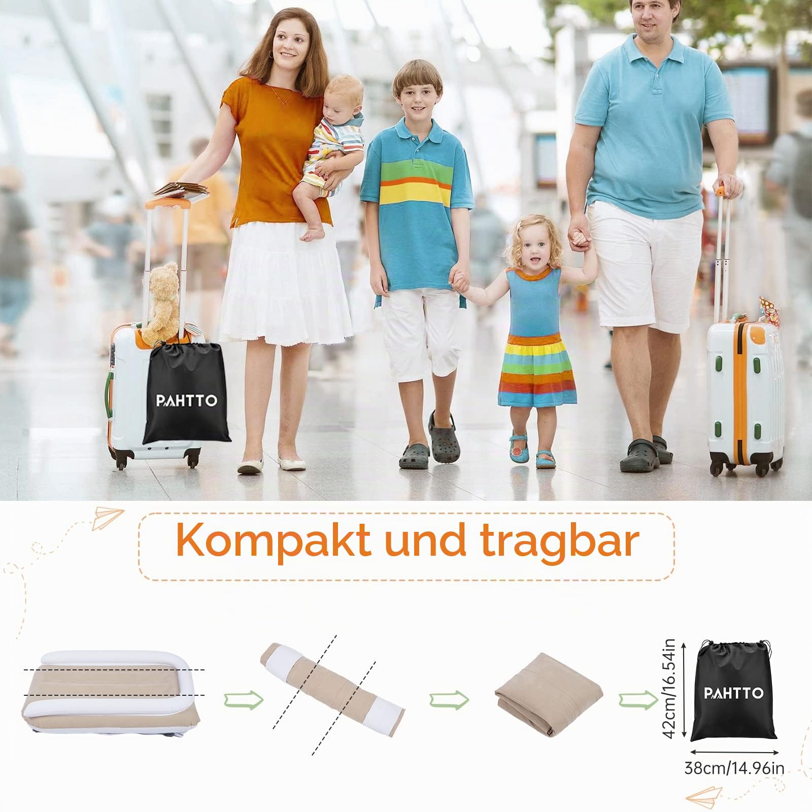 PAHTTO Aufblasbares Flugzeugbett für Kinder, Tragbare Reisematratze für Kleinkinder und Babys Mit Handpumpe, Flugzeug-Reiseutensilien