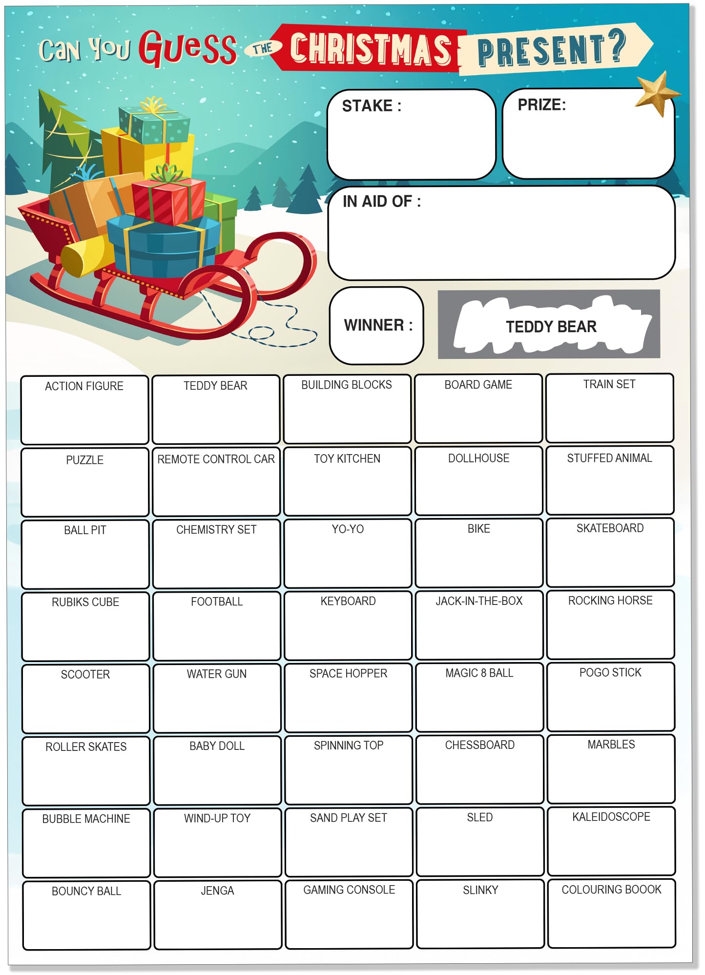Pack of 10 Christmas Scratch Cards - A5 Size - 40 Squares and Scratch Off Winner for Fundraising
