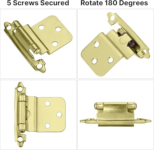 Miniatura 5 de homdiy Bisagras de gabinete de latón de 38 pulgadas, bisagras doradas para puerta de gabinete, 20 pares (40 unidades) de bisagras insertadas,