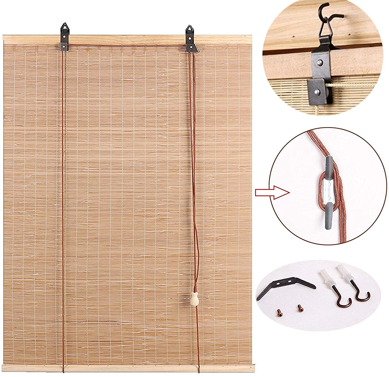 Naturel Respirant Rideau en Bambou,Stores Bambou,Store Venitien Bois,Store Enrouleur Exterieur,Store Fenetre Occultant,Intimité Écran,Respirant/écologique (110x200cm/43x79in)