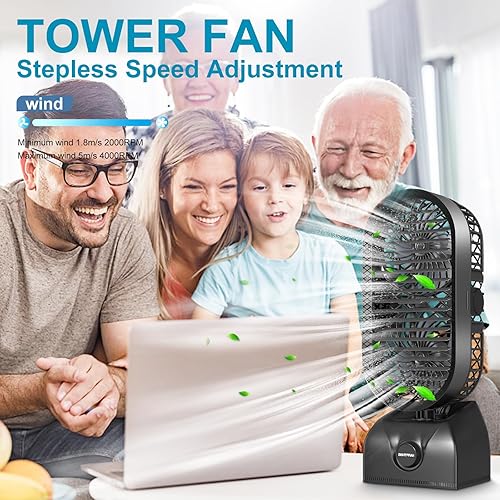 Miniatura 2 de ACEDIS Tower Fan Oscillating Fan, 11'' Portable Small Desk Fan with Stepless Speed, 120 Oscillation, Battery Table Fan, 10000 mAh Rechargeable USB