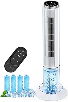 HIFRESH Personal Air Cooler for Home, 107CM Portable Fan, Touch & Remote Control, 4 Mode& 3 Speed, 26Ft Air Throw, 12H Timer, 4 Ice Packs, Auto Rotation, Low Power Consumption Tower Cooler for Room - image, photos
