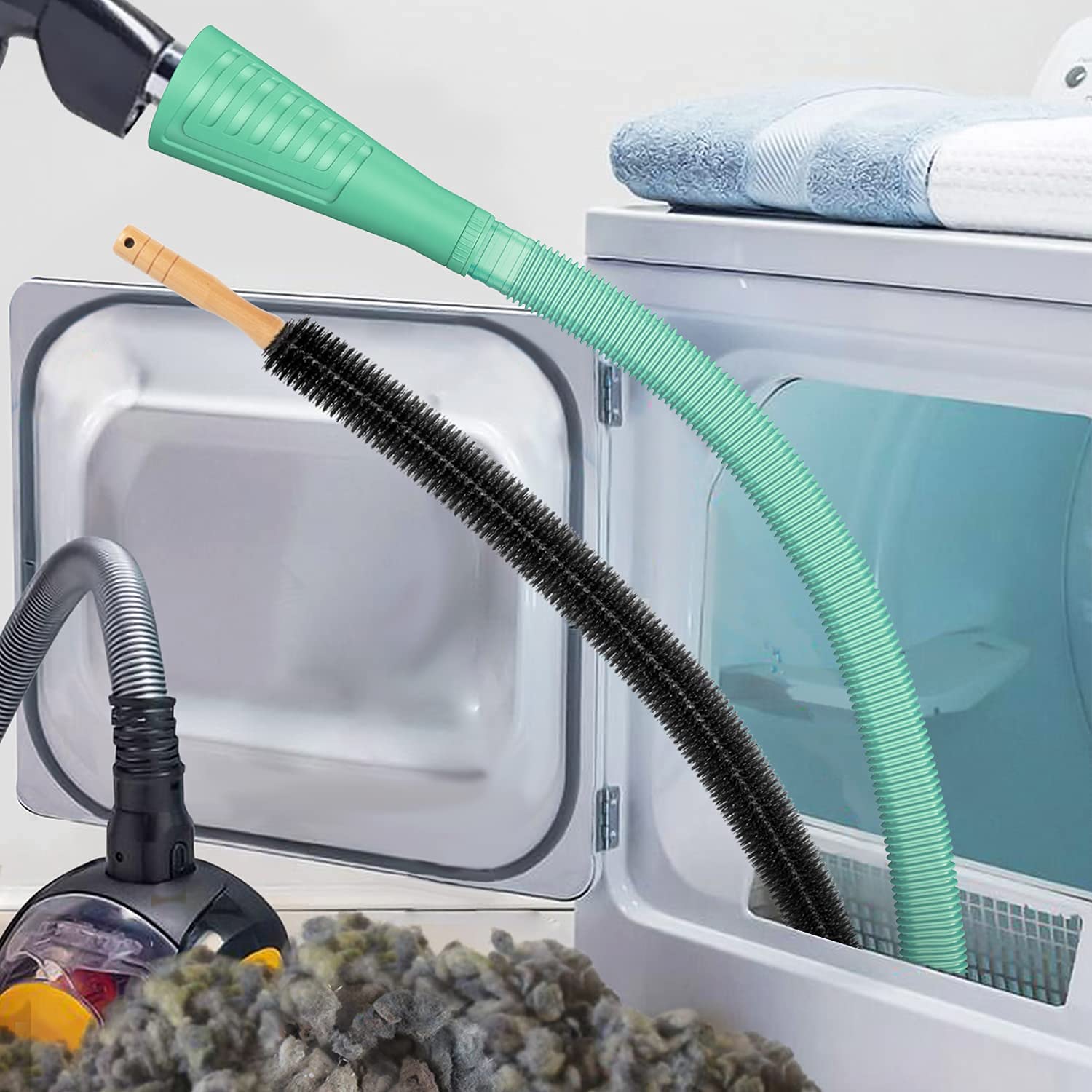 2 Pieces Dryer Vent Cleaner Kit and Dryer Lint Brush Vacuum Hose Attachment Brush Lint Remover Power Washer and Dryer Vent Vacuum Hose (Green)
