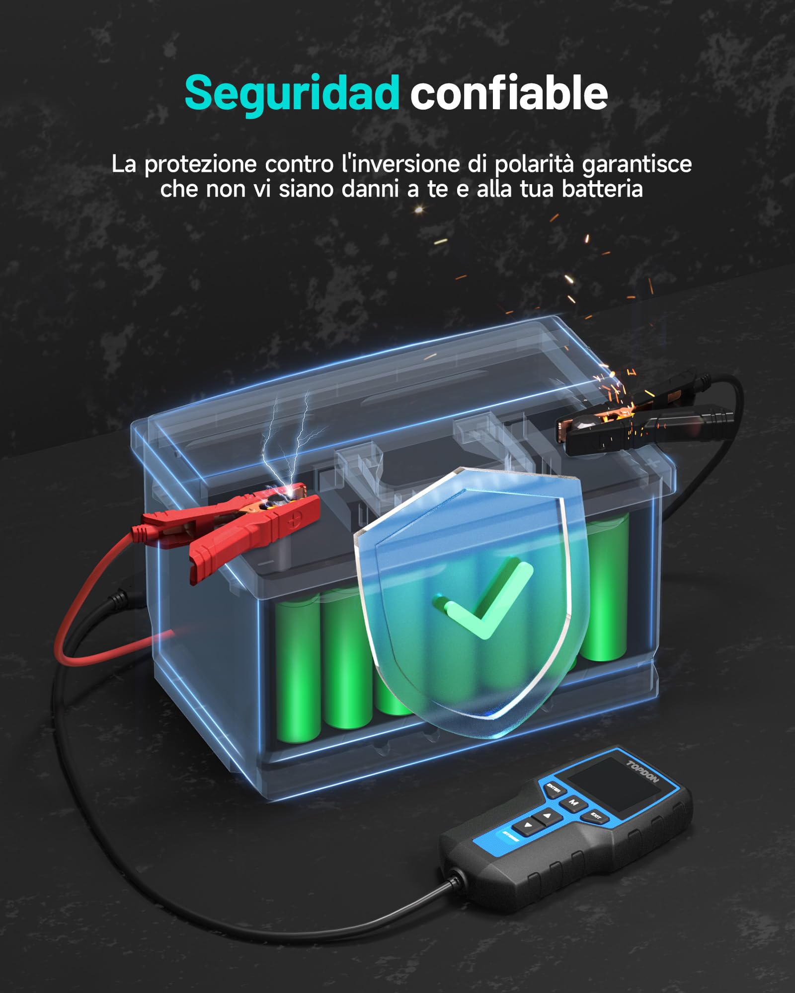 TOPDON BT200 Comprobador de Baterías de Coche, 12V 24V Comprobador de Baterías 100-2000CCA, con prueba de batería, prueba de arranque y prueba del sistema de carga para coches, motos, barcos, SUV
