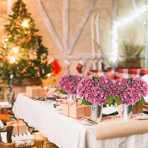 Miniatura 2 de 3 piezas de hortensias magenta de tacto real de 21 pulgadas, hortensias grandes de látex con tallos largos para centros de mesa de boda, centros de