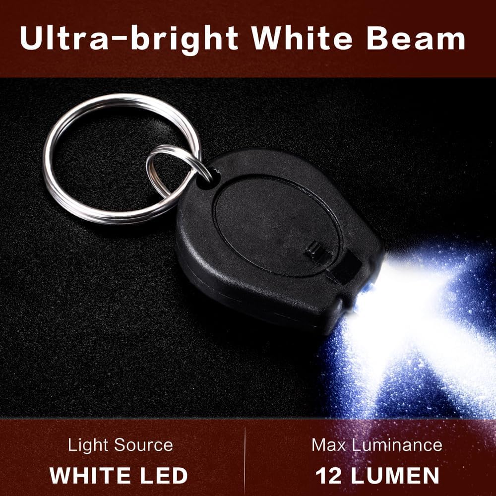 Confezione da 100 mini torce a LED ultra luminose, piccole torce portachiavi, luce LED per attività all'aperto, luce di emergenza, guscio nero