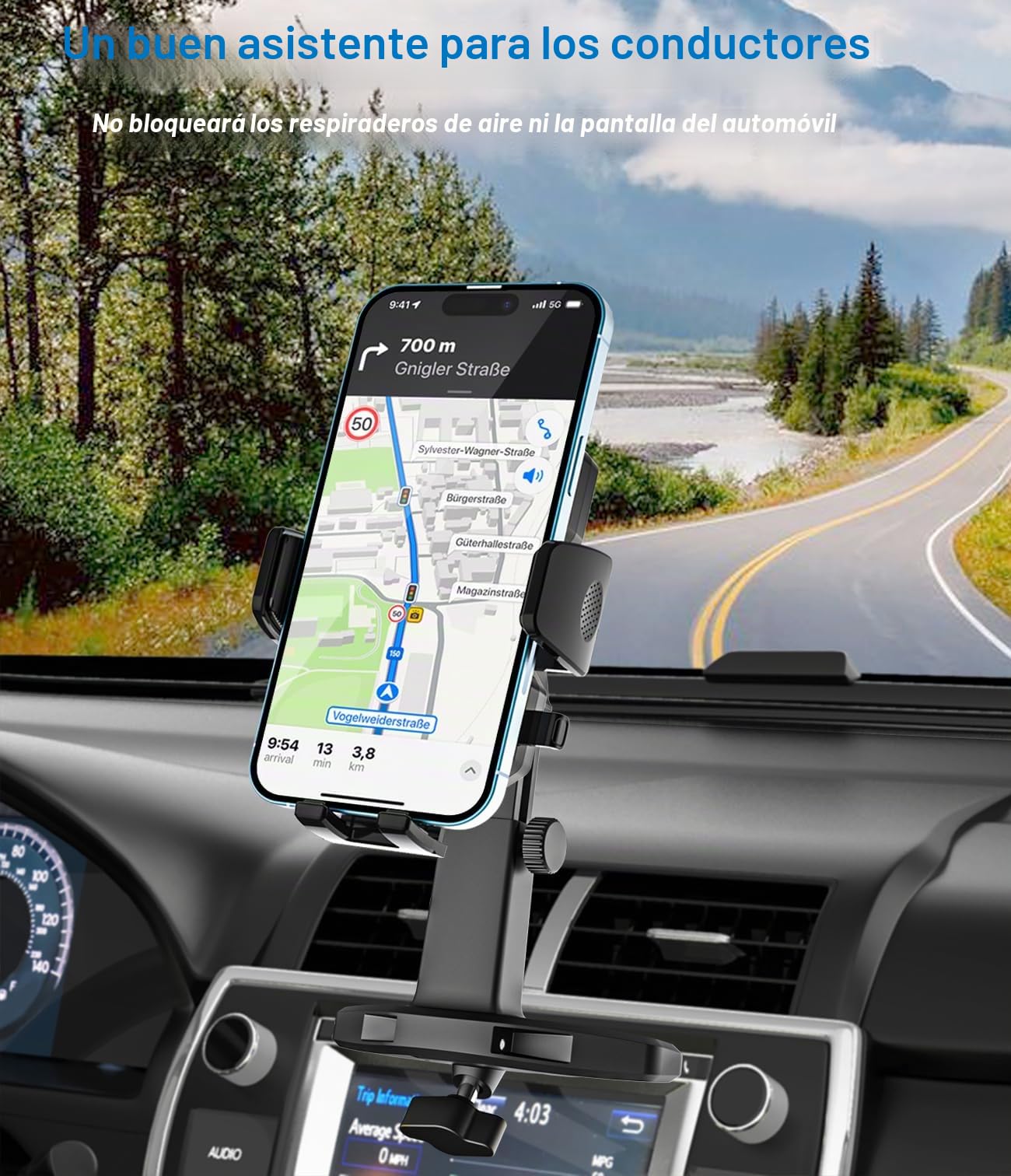 Soporte Móvil Coche CD Ranura, Soporte Teléfono Coche Reproductor de CD | con Brazo Extensible y Rotación de 360° para iPhone 17 Pro Max Plus, Samsung, Todos los Móvils de 4-7"