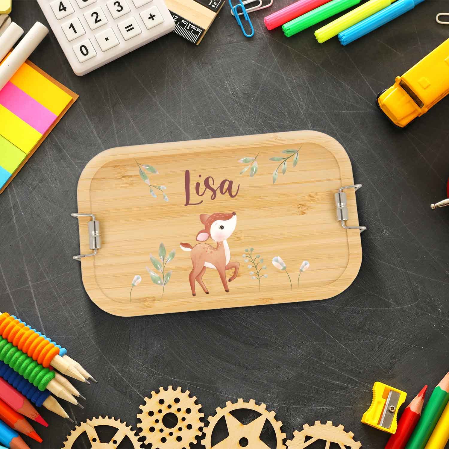 GRAVURZEILE Lunch Box Bambini In Acciaio Con Coperchio Bambù Stampato Ballerina - Personalizzabile - 4