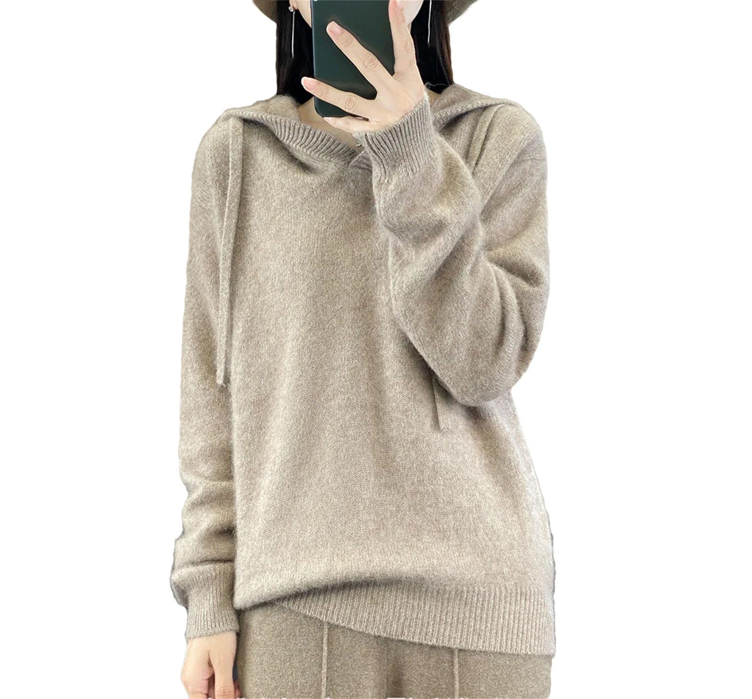 Womens Fall Winter Thick Sweater Hoodie 100 Merino Wool Long Sleeve Drawstring Pullover Cashmere Knit Coat