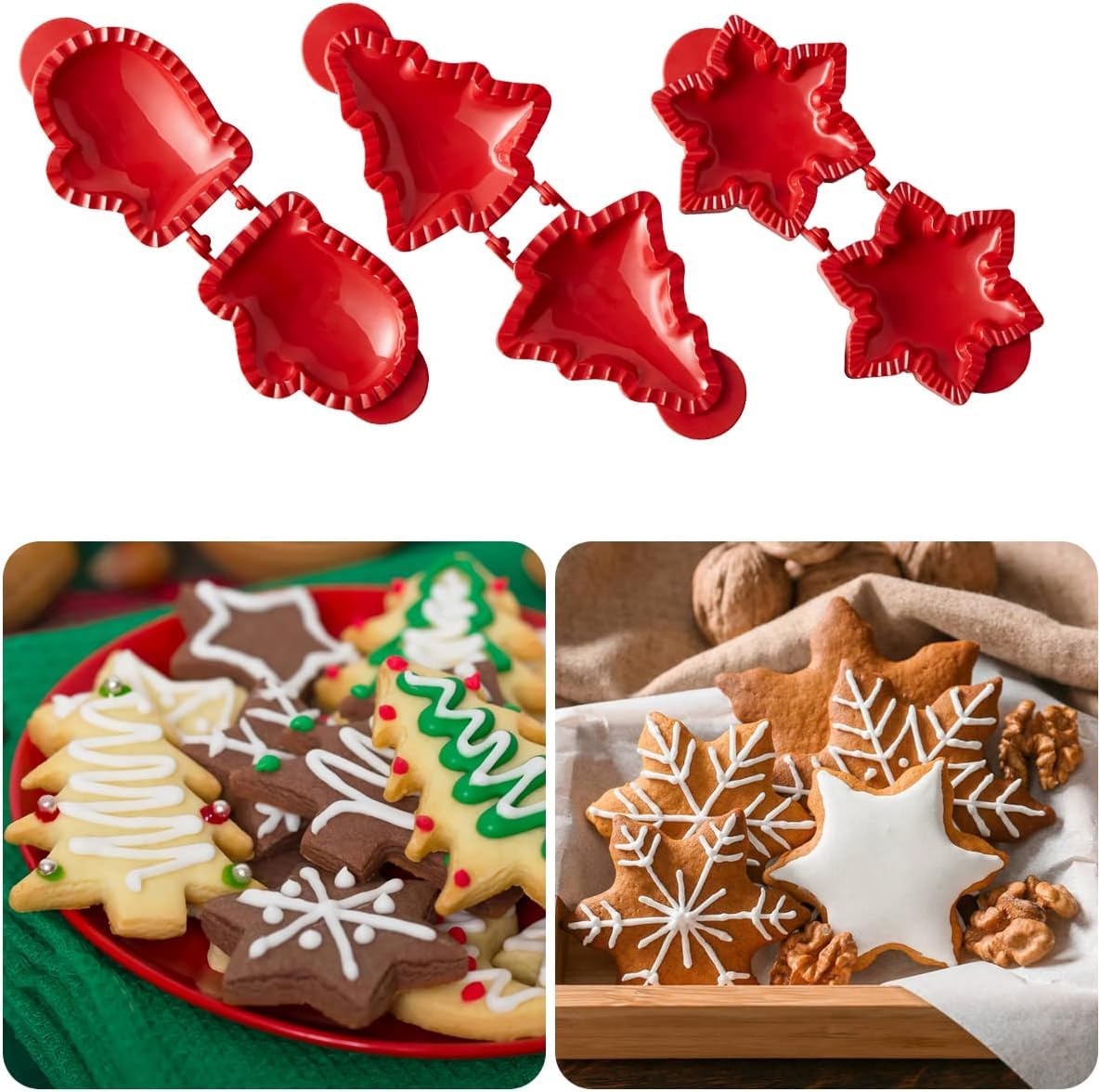 KASTWAVE 3 Pcs Mini Pie Maker for Baking, Classic Mini Pie Maker for Party Baking Supplies, Snowflake, Mitt and Tree Shapes Dough Presser Pocket Pie Mold Set, Hand Pie Molds