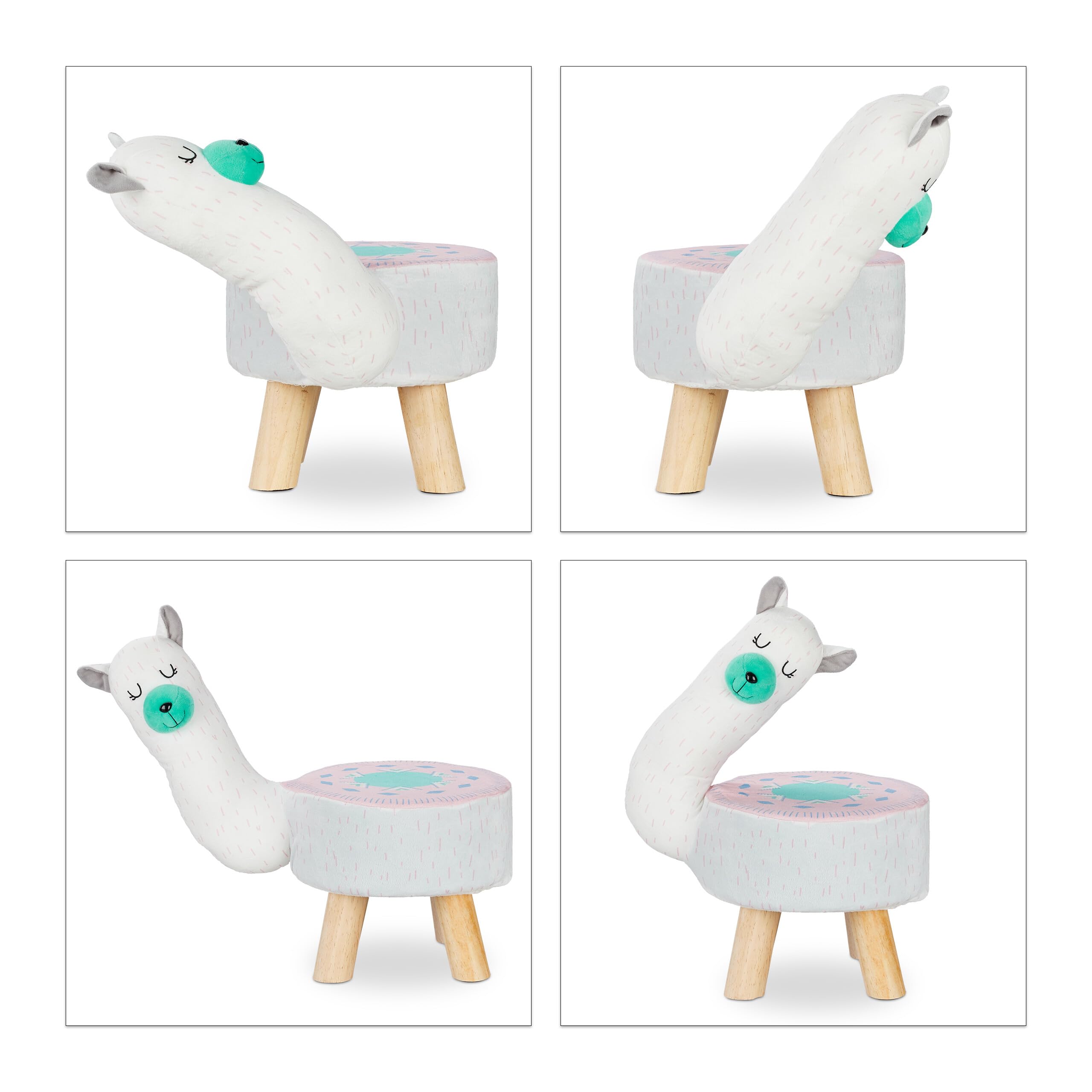 Relaxdays Taburete Infantil Llama, Silla Niños, 48 x 28 x 42 cm, Blanco