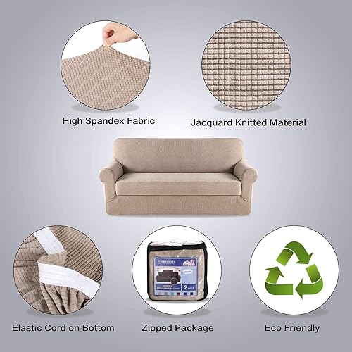 Miniatura 2 de H.VERSAILTEX Fundas elásticas para sofá de 3 cojines, paquete de 2 fundas de sofá biplaza de elastano, paquete de funda elástica para silla, color