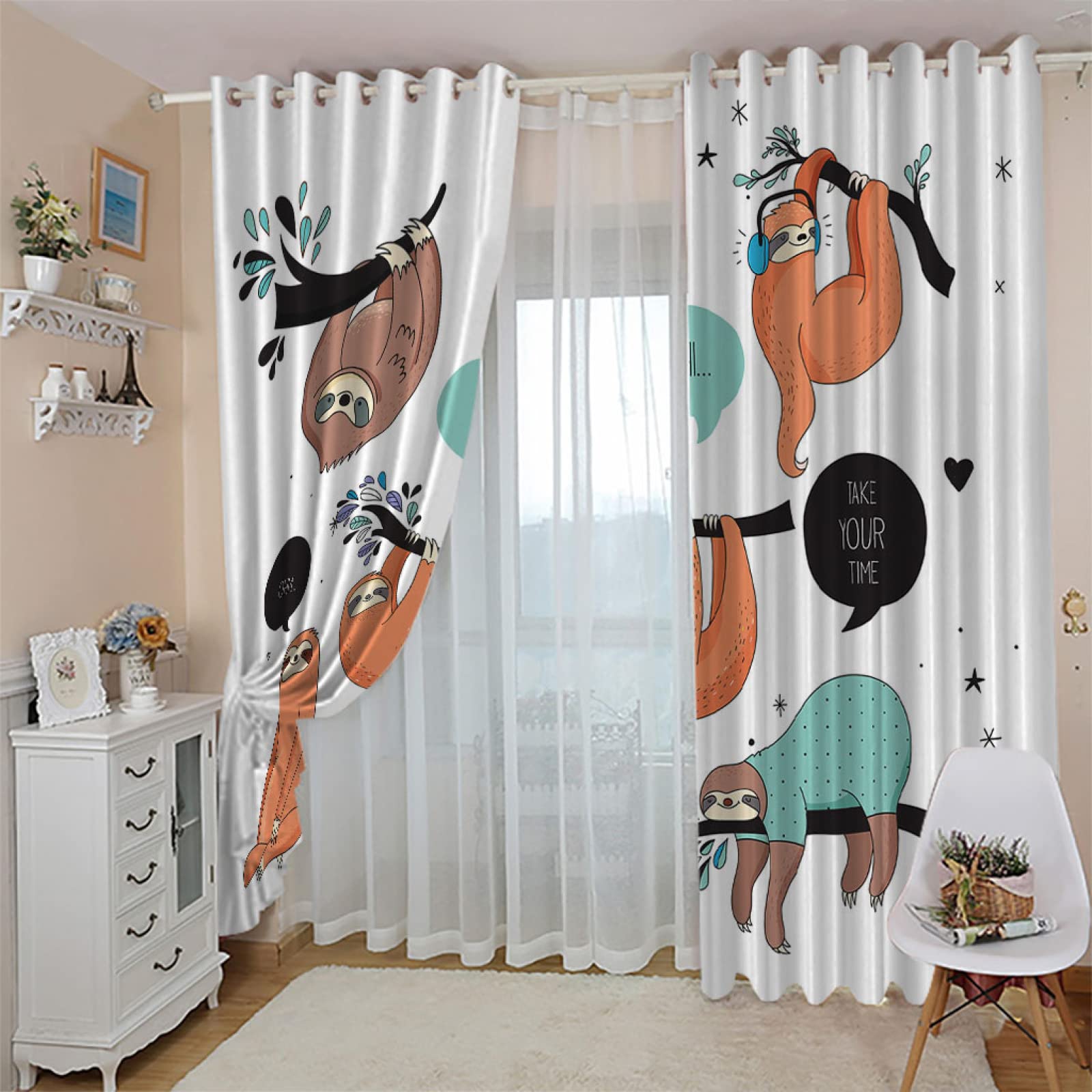 Cortinas Infantiles Niña Niño Bebe Habitacion Opacas Para Ventanas Perezoso De Dibujos Animados 280X260Cm Cortinas Salon Modernas Dormitorio Juvenil 2 Piezas Cortinas Opacas Termicas Aislantes Frio Y
