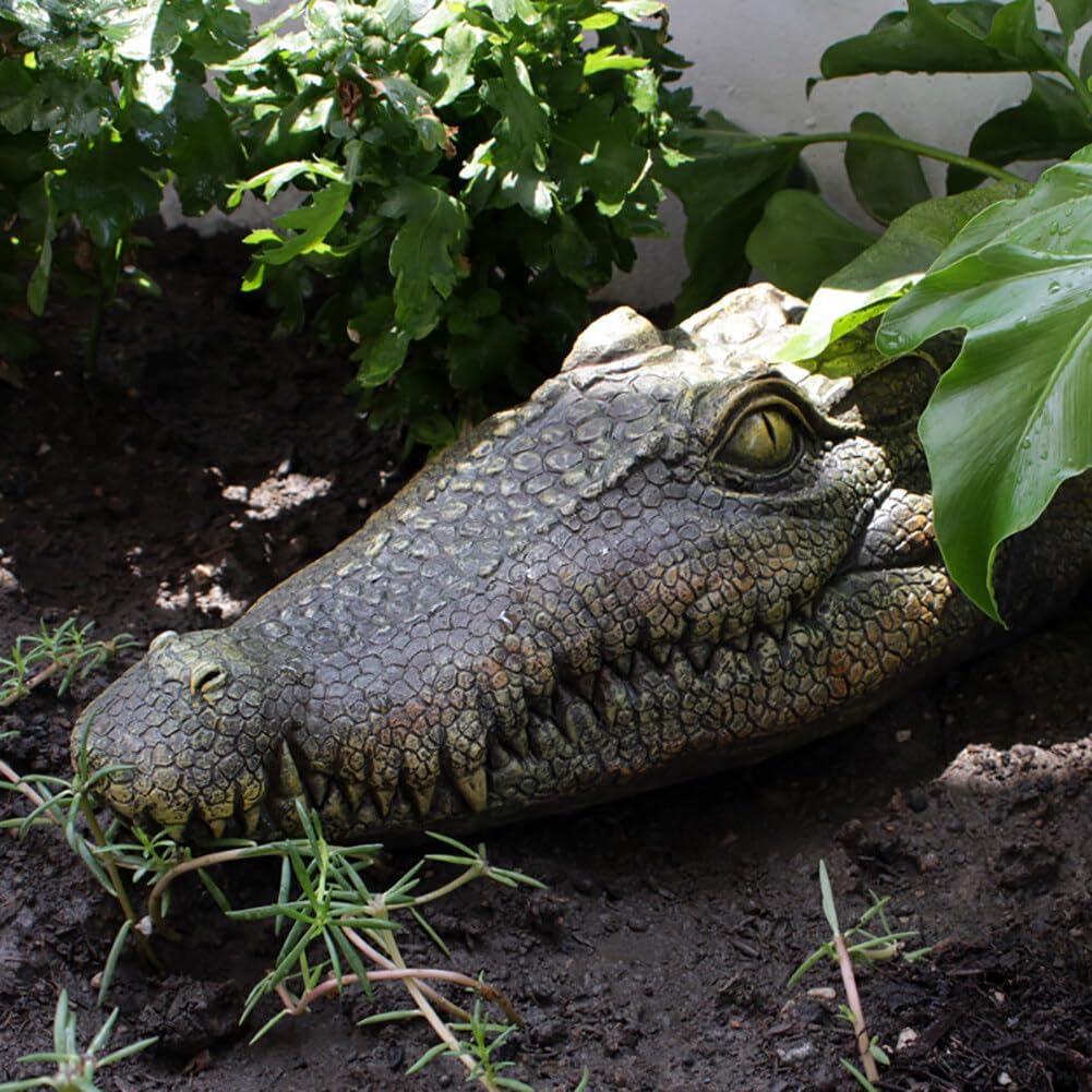 Resin Alligator Head Decor Yard Outdoor Garden Pond Decoration, 13 Inches Fake Crocodile Head Alligator Head, Creative Resin Animal Floating Scary Statue Realistic Crocodile Statue