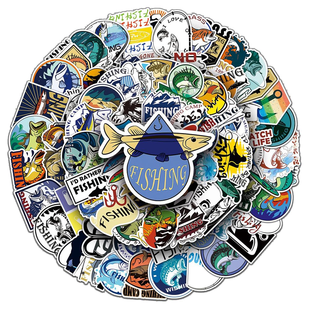 Vintage Fishing Vinyl Stickers, 100 PCS Waterproof Sports Decals for Laptops Scrapbooking, Journals, Notebooks, Water Bottles