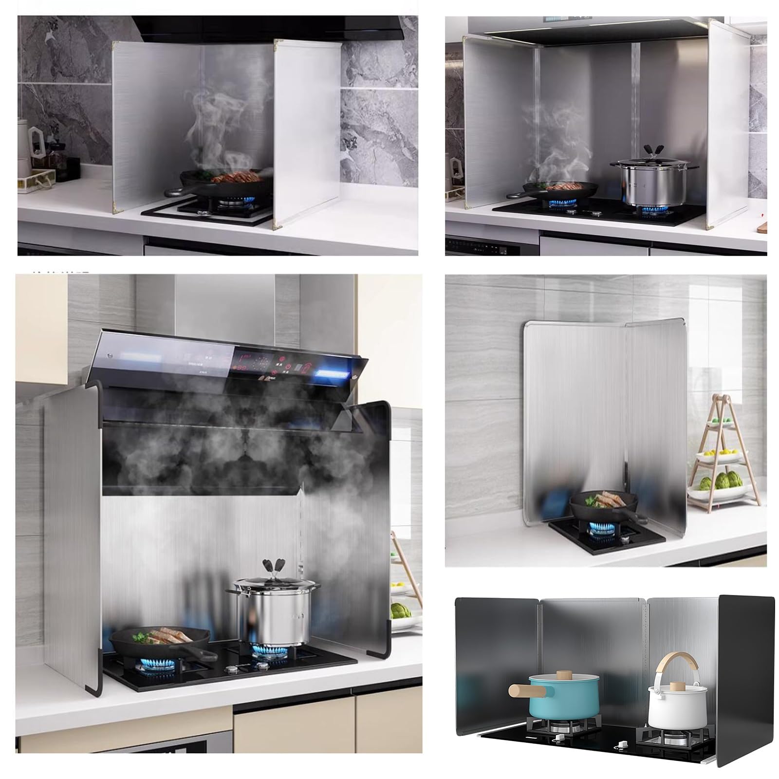 Protector antigrasa Plegable de Acero Inoxidable de 4 Lados contra Salpicaduras de Aceite - Pantalla antigrasa con Aislamiento térmico para cocinar, Seguridad en la Cocina, fácil de Limpiar,