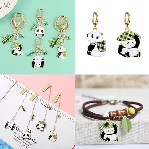 Miniatura 4 de Honbay 30 dijes de panda esmaltados con bonitos colgantes de animales y bambú, estilos mixtos, dijes de dibujos animados para aretes, collares,