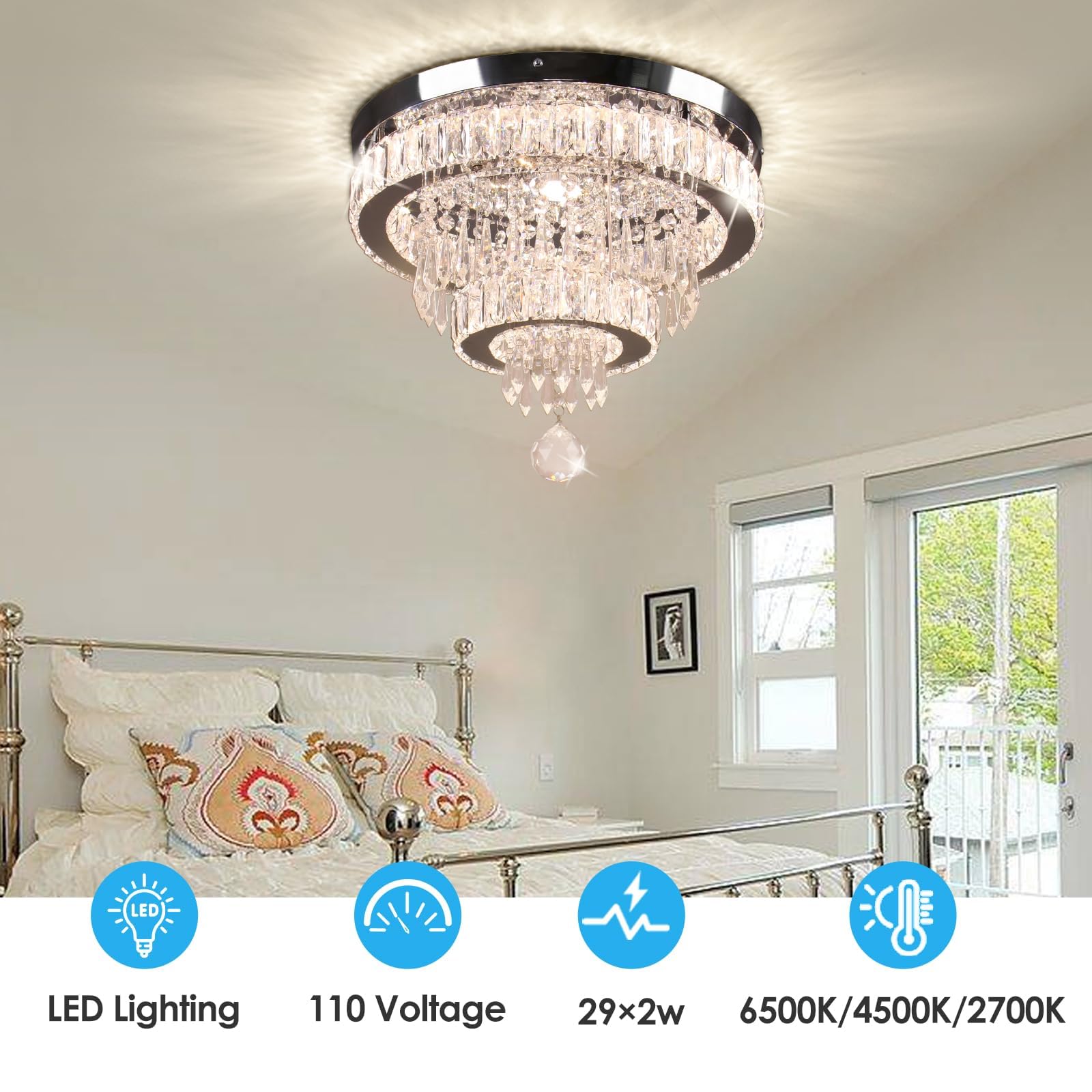 【新品未開封】「Chandelier」 Novelbright A1A9 Modern Crystal Chandelier Lighting, Clear K9 Glass