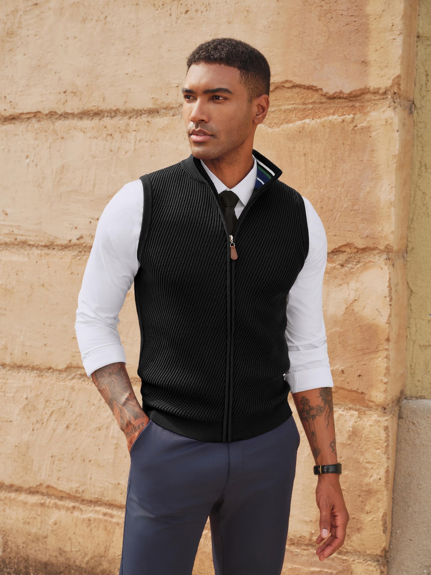 PJ PAUL JONES Herren Pullunder Ärmellose Strickwesten mit Stehkragen