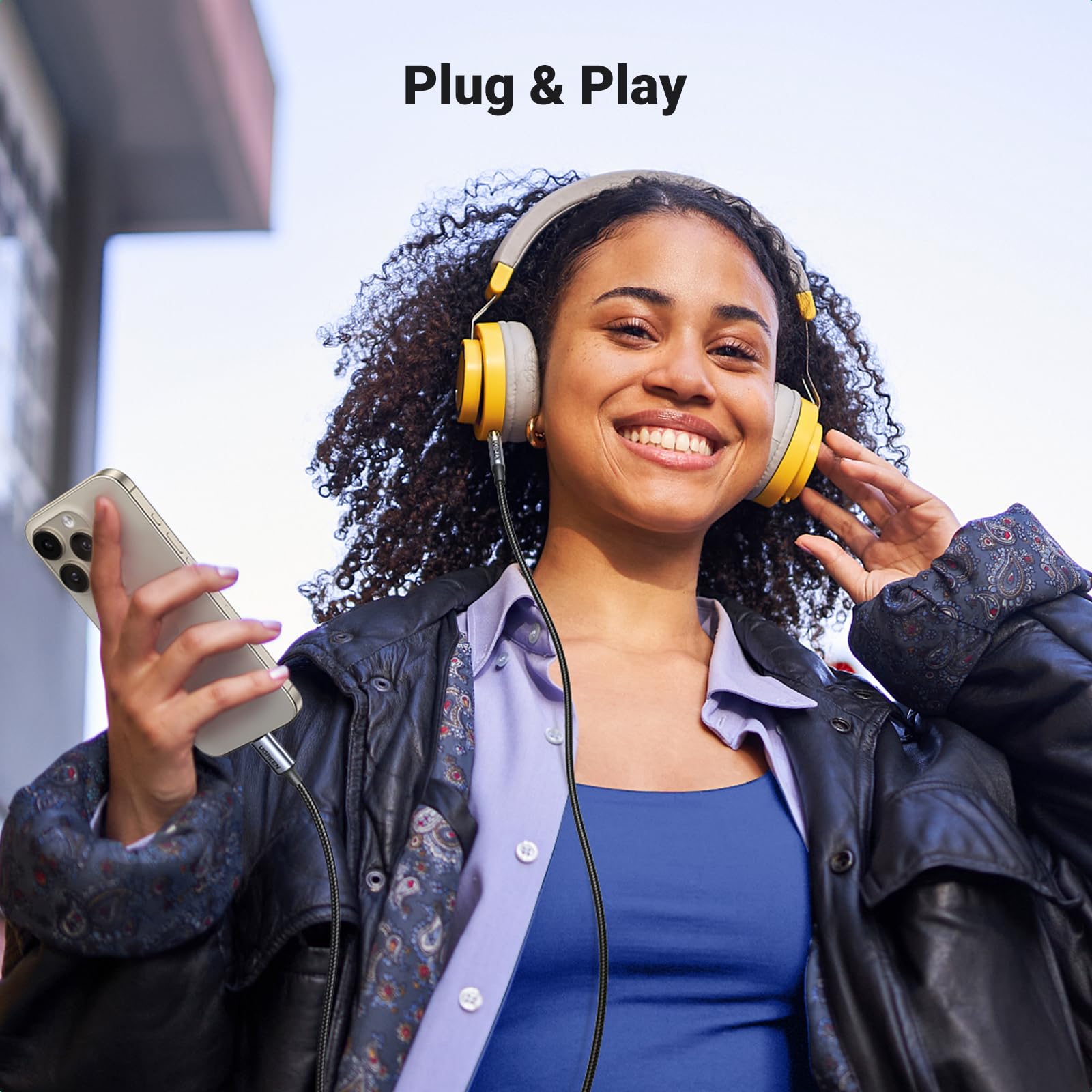 UGREEN Cavo USB C a Jack 3.5mm con DAC Chip 1M Aux Nylon Intrecciato per Auto Grigio
