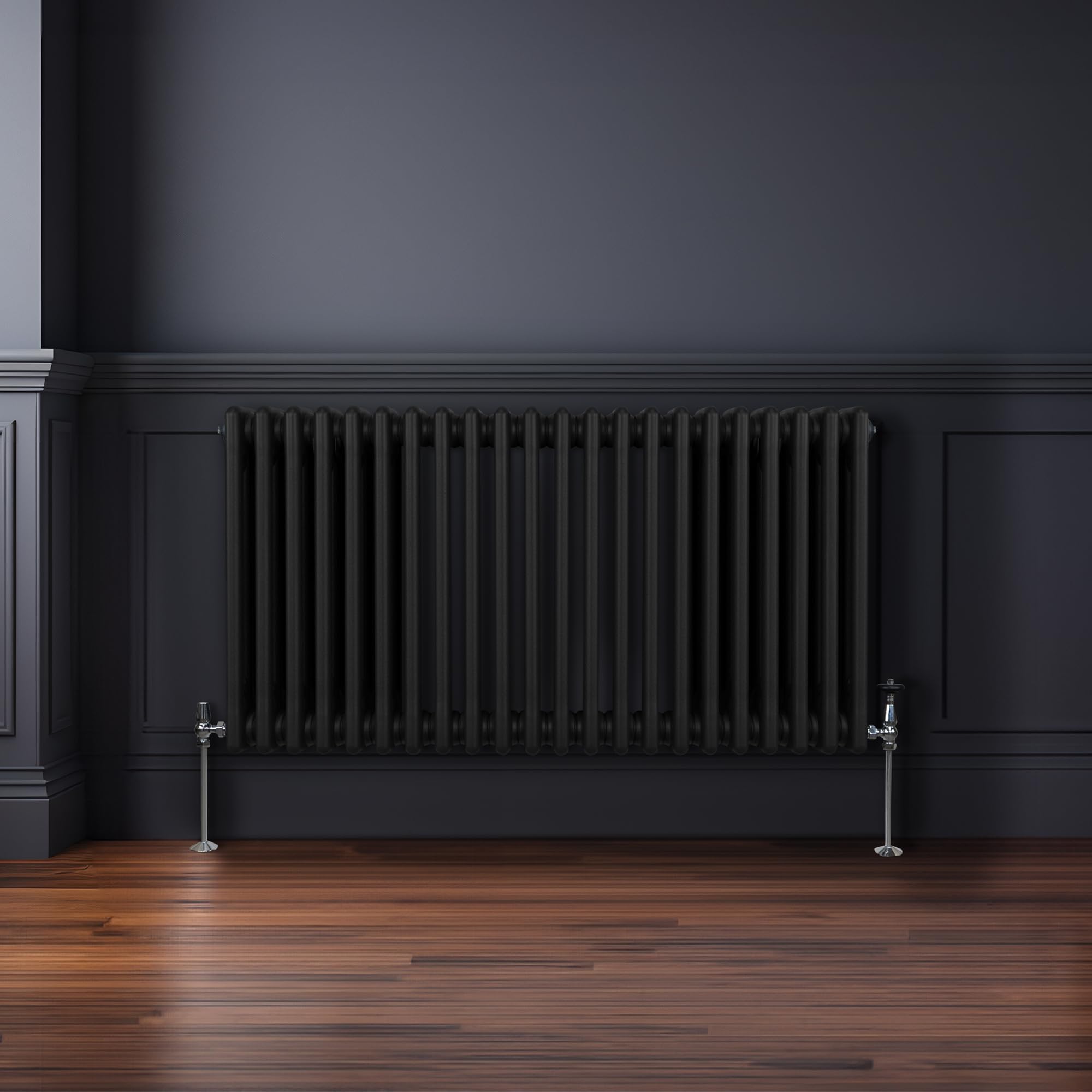 Radiador Tradicional Horizontal de 3 Columnas 600mm x 1012mm | Negro | Acero | Montado en pared | Kit de fijación y soportes + Cepillo de limpieza GRATIS | Calefacción calefactor