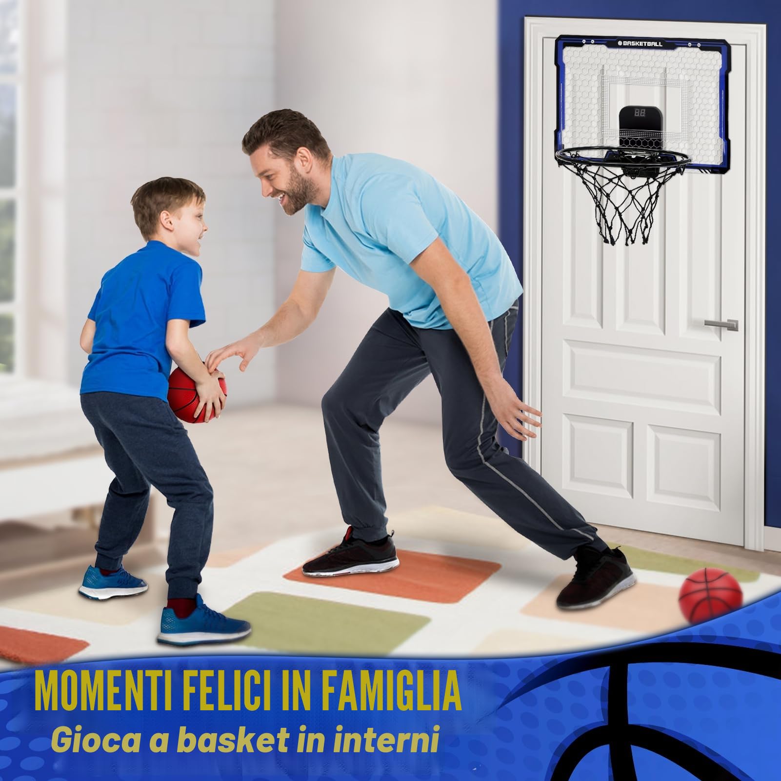 Yimore Canestro Basket da Camera, Mini Canestro Basket per Bambini Giocattoli Sportivi con Punteggio Automatico e 7 Colori LED