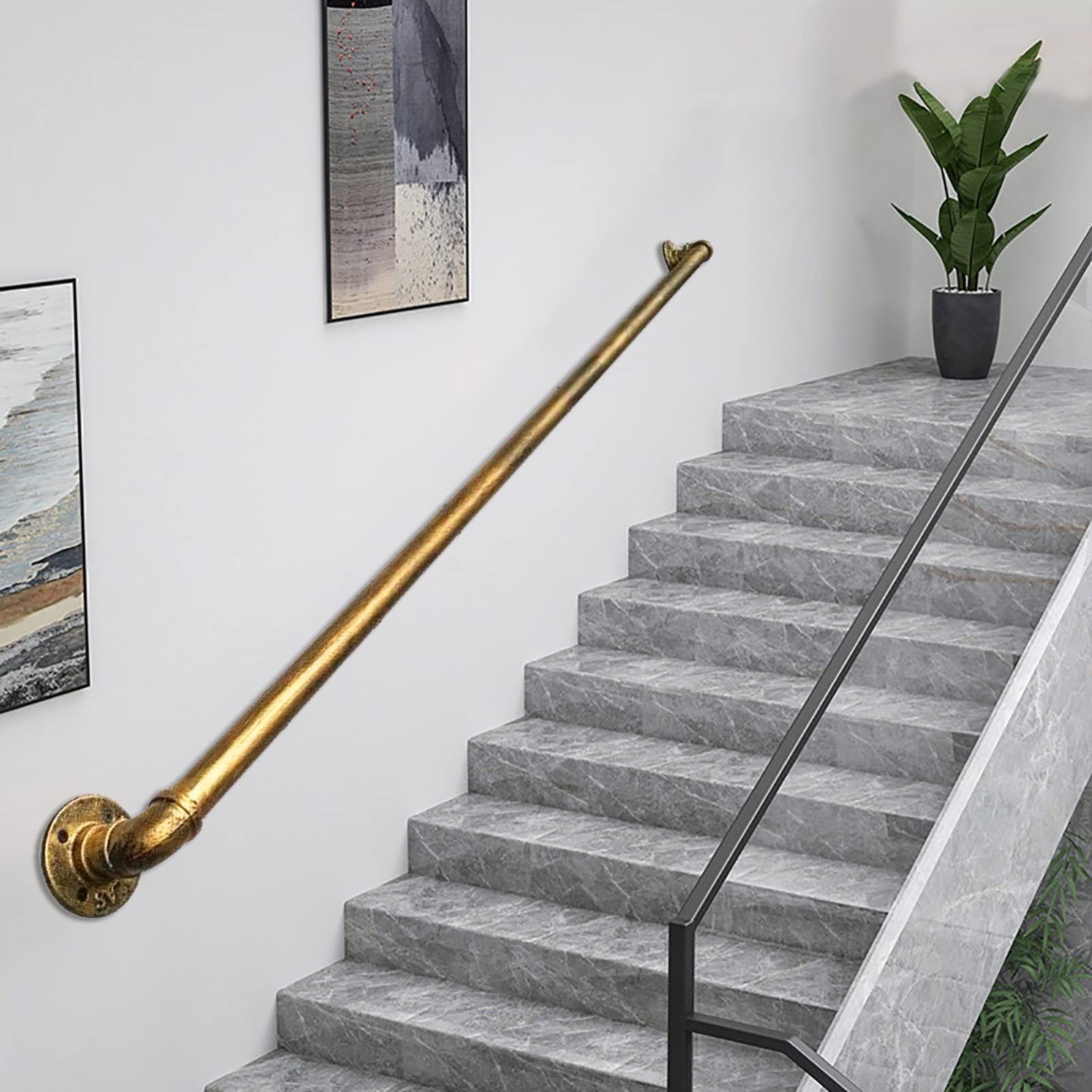 Rampe d'escalier vintage cuivre doré en fer forgé haut de gamme