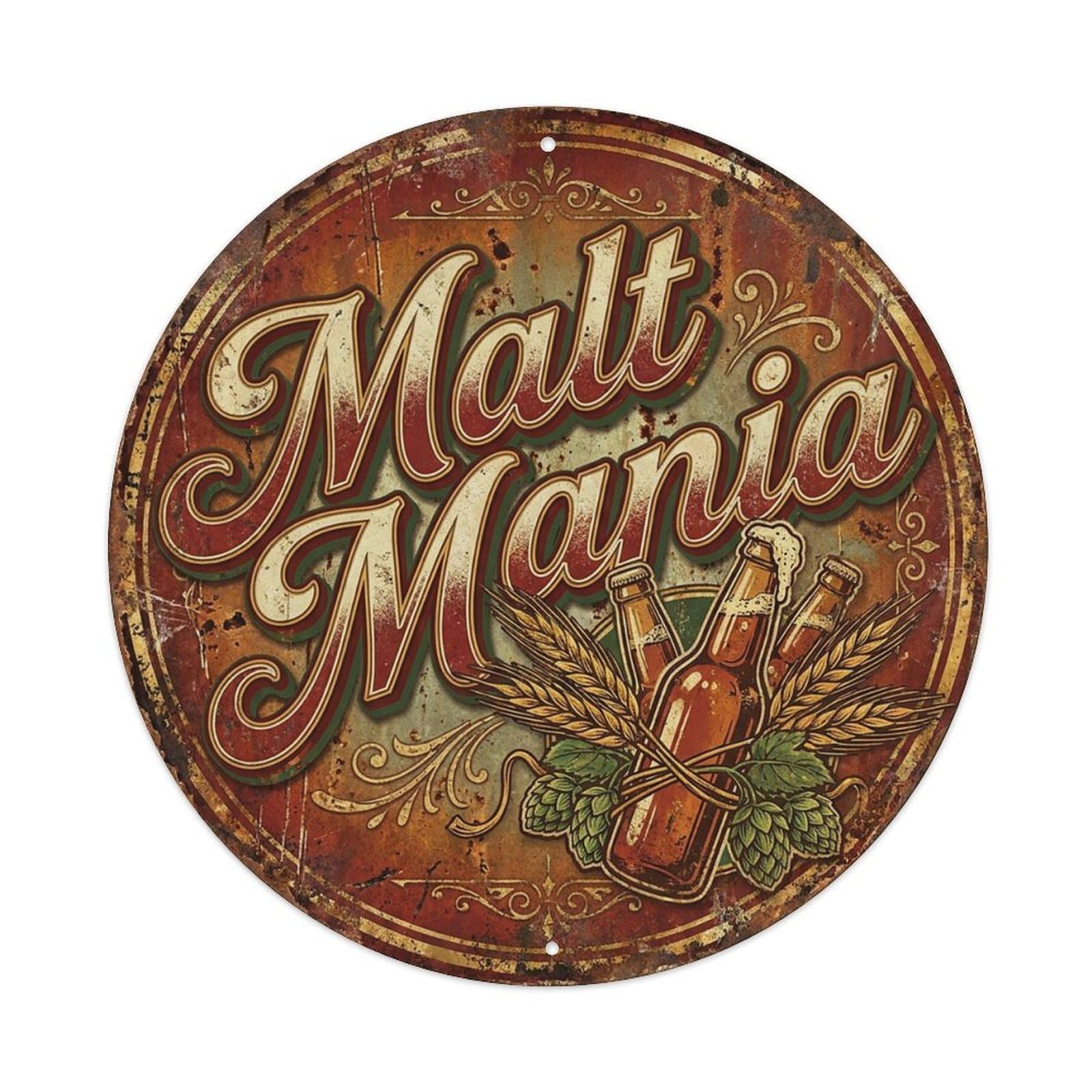 Vintage Beer Drinkware Malt Mania Retro Bar for Pub Vintage Metal Tin Sign Plaque Wall Decor for Cafe, Club Bar, Office, Garden Metal Poster 8x8Inch