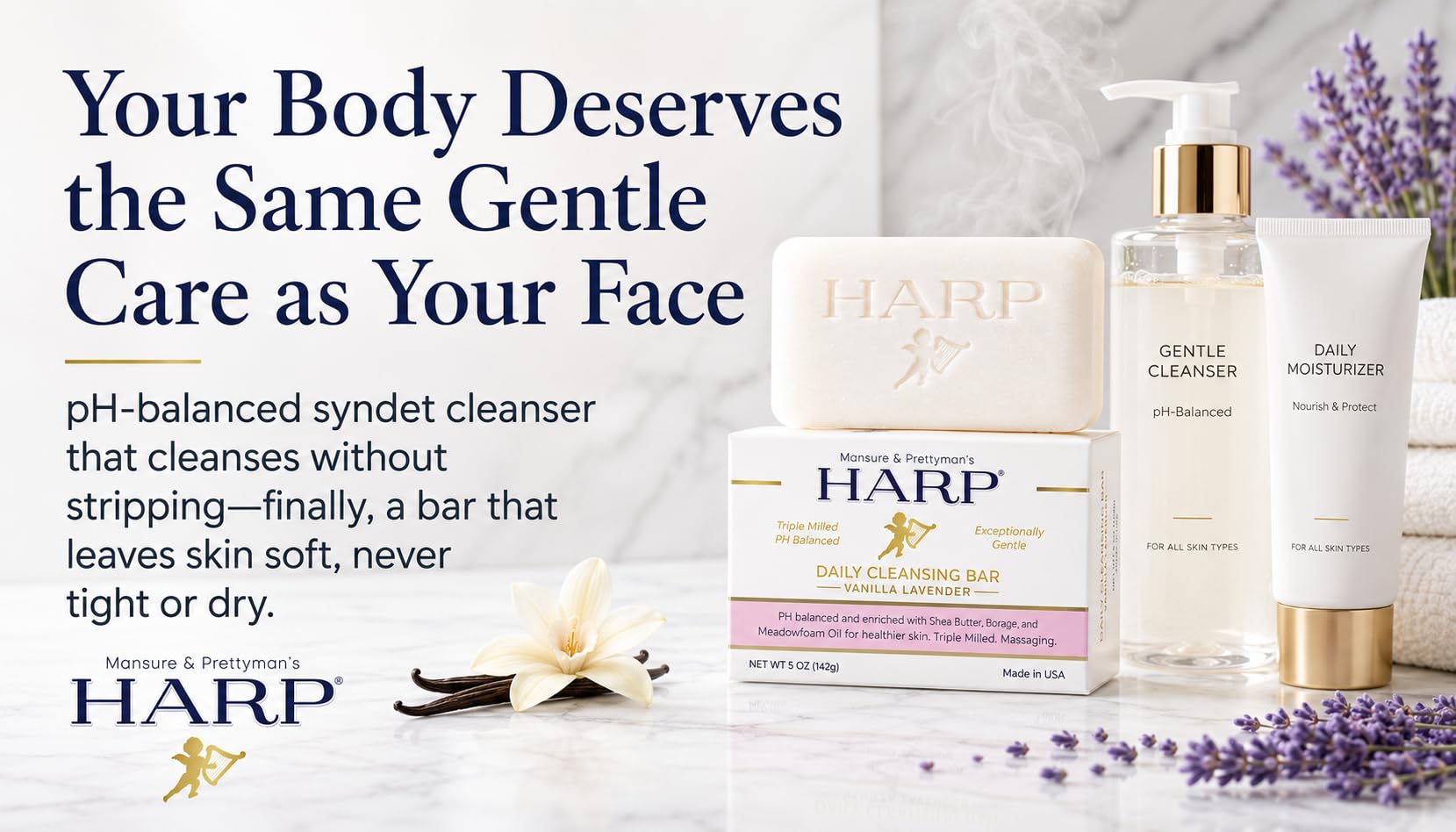 HARP pH-Balanced Syndet Body Wash Bar with Shea Butter & Borage Oil