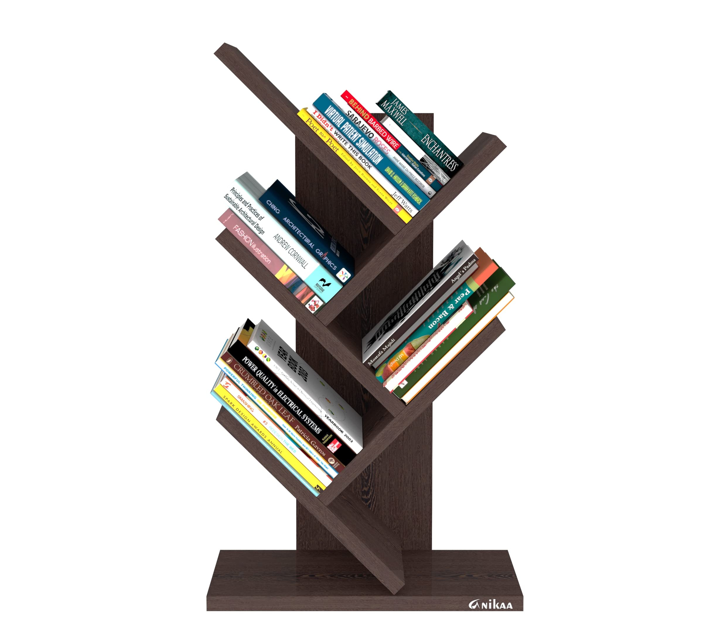 Anikaa Cooper Engineered Wood 5-Tier Floor Standing Tree Bookcase/Tree Shaped Book Shelf/Wooden Bookshelf/Space Saving Display Storage Rack Books Holder in Living Room Office - Wenge