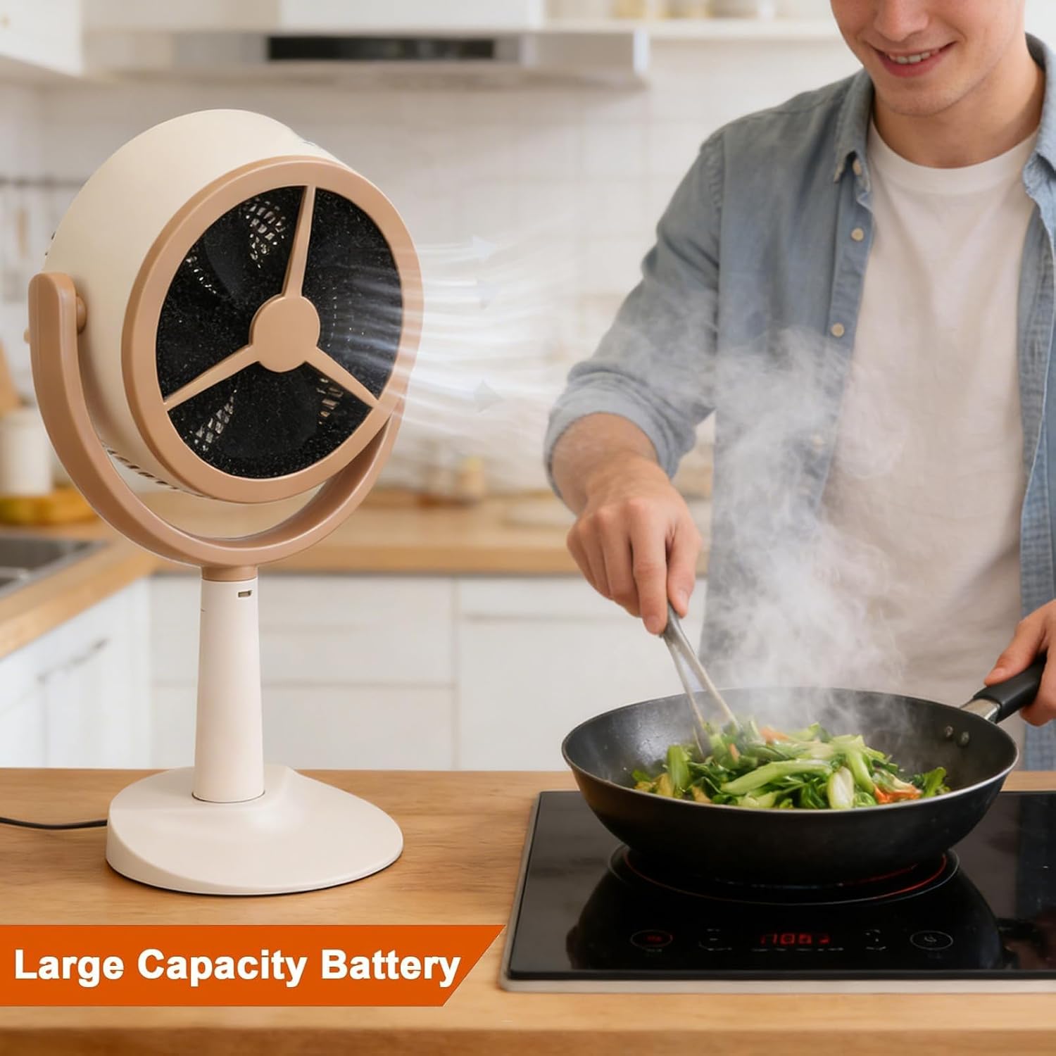Fafeicy Portable Range Hood Rechargeable Kitchen Exhaust Fan 125 Degree Rotation Low Noise with Reusable Filter for Indoor RV Apartment Cooking