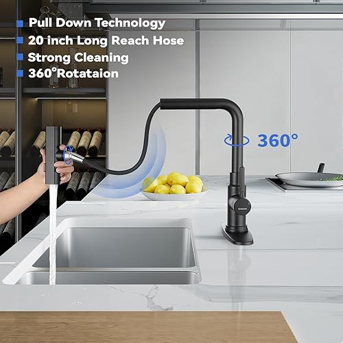 Miniatura 6 de Deseegoal Grifo de fregadero de cocina con interruptor de cabeza con rociador extraíble de tres funciones, grifo de una sola manija para instalación