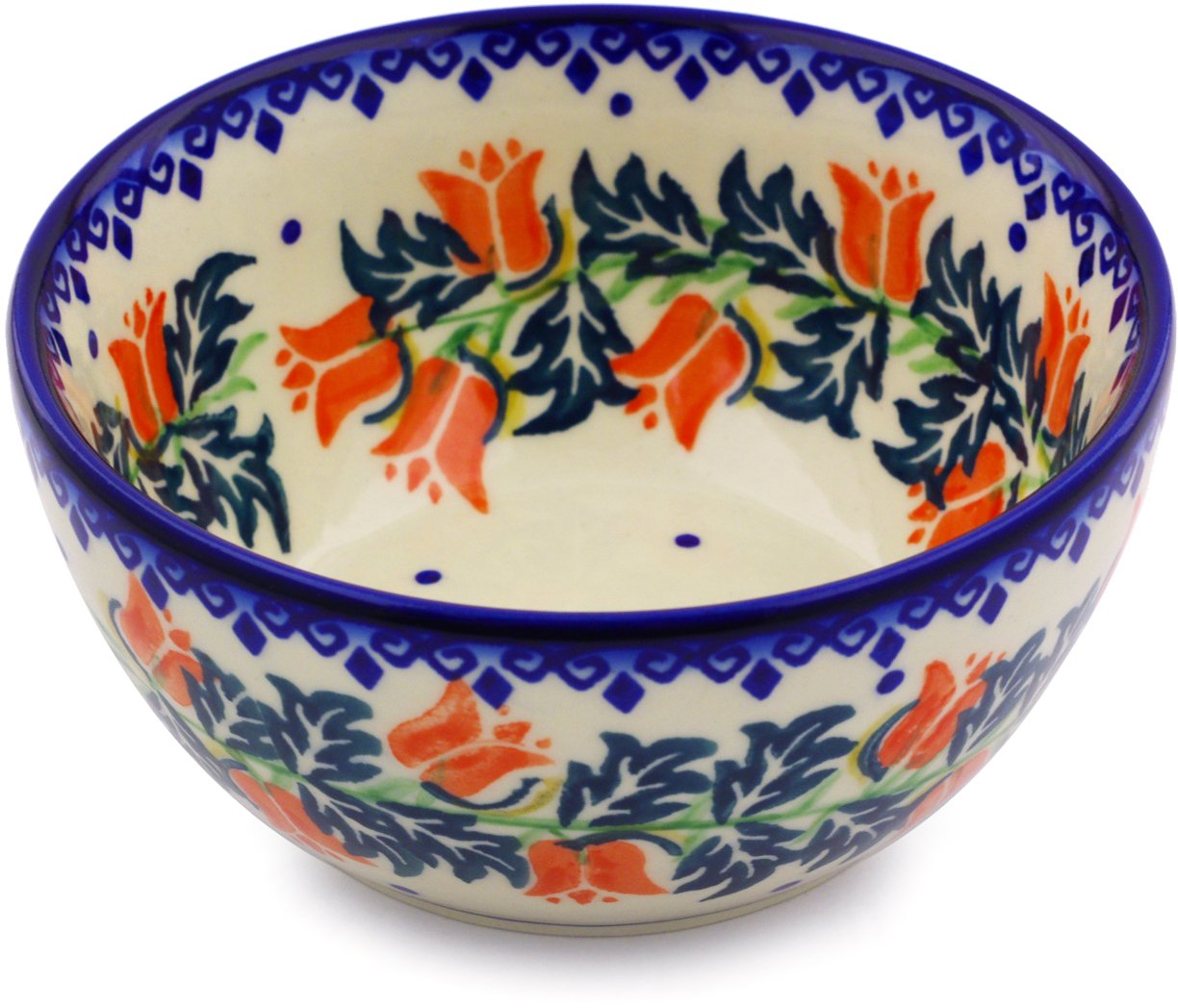 Polish Pottery 5-inch Bowl (California Poppies Theme) + Certificate of Authenticity
