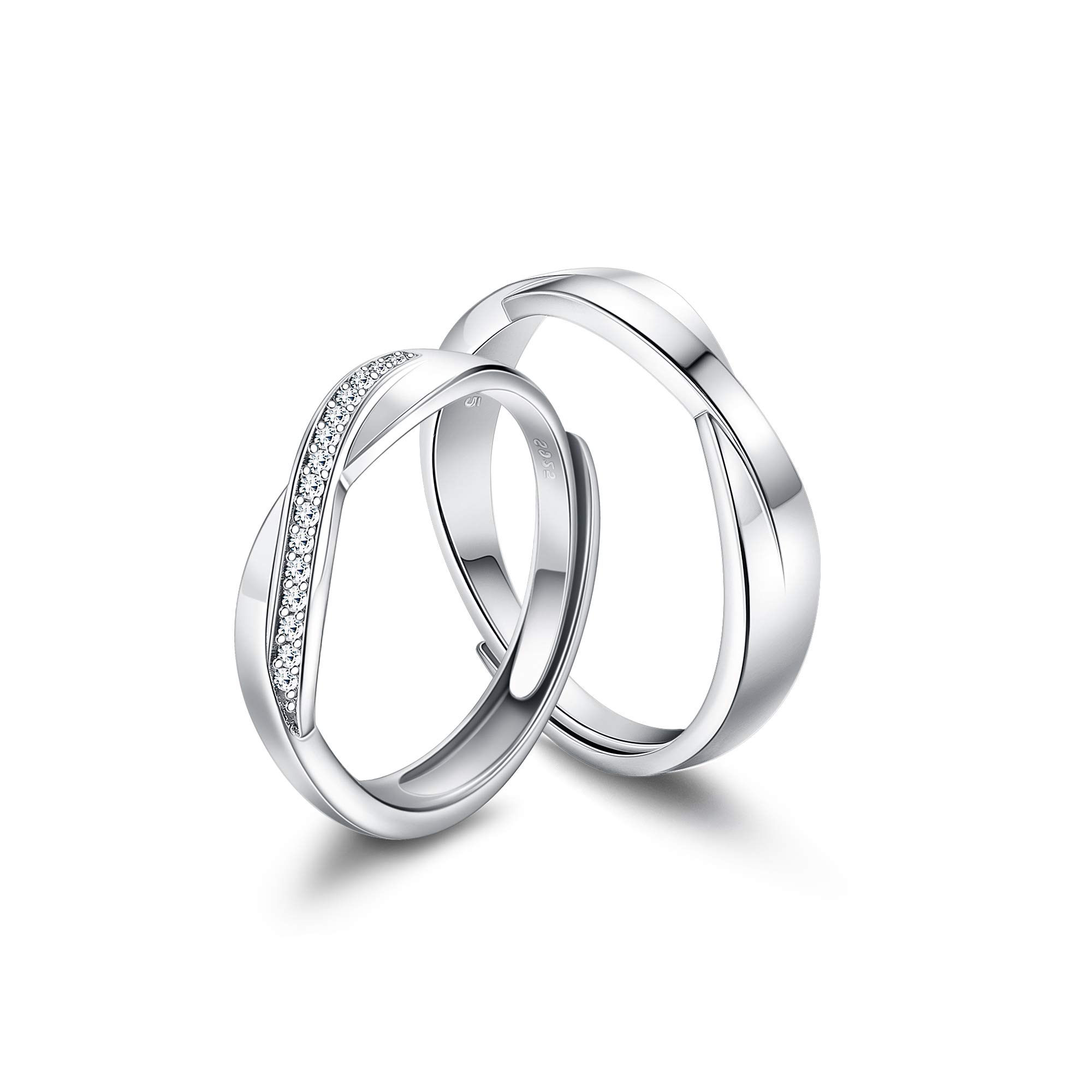 LOLIAS Plata de Ley 925 Anillos de Pareja Anillo de Bodas Mujeres Hombres Anillo de Promesa Anillo de Compromiso Banda Aniversario Conjuntos de Novia San Valentín Regalo Caja de Regalo Ajustable