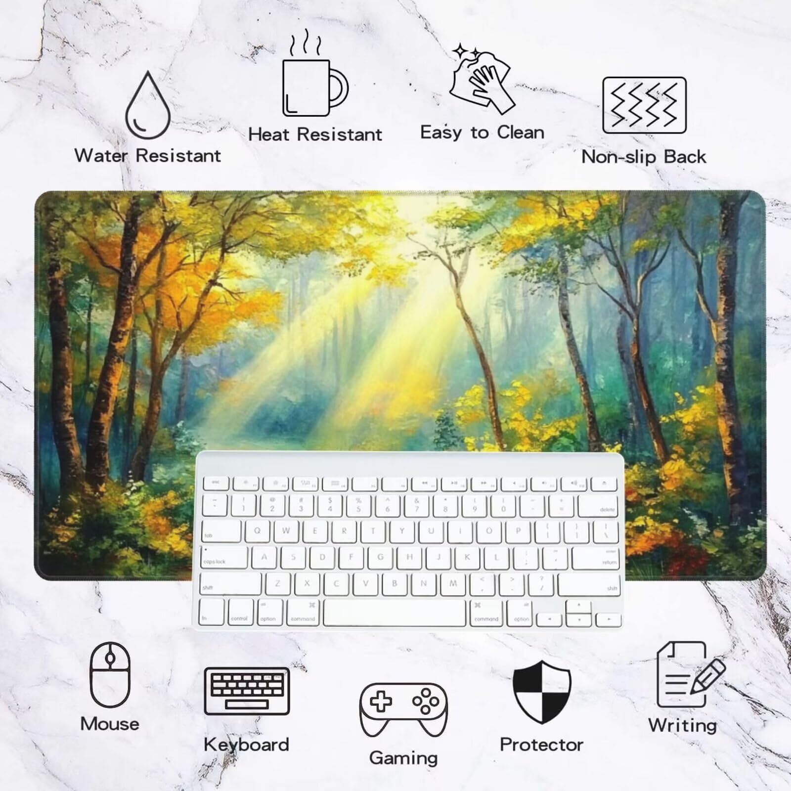 Alfombrilla Ratón Bosque Alfombrilla Ratón XXL 1600 x 800 mm, Paisaje Mouse Pad Gaming con Bordes Cosidos, Impermeable Mousepad XXL Base de Goma Antideslizante Duradera, Mouse Pad para Oficina Q874