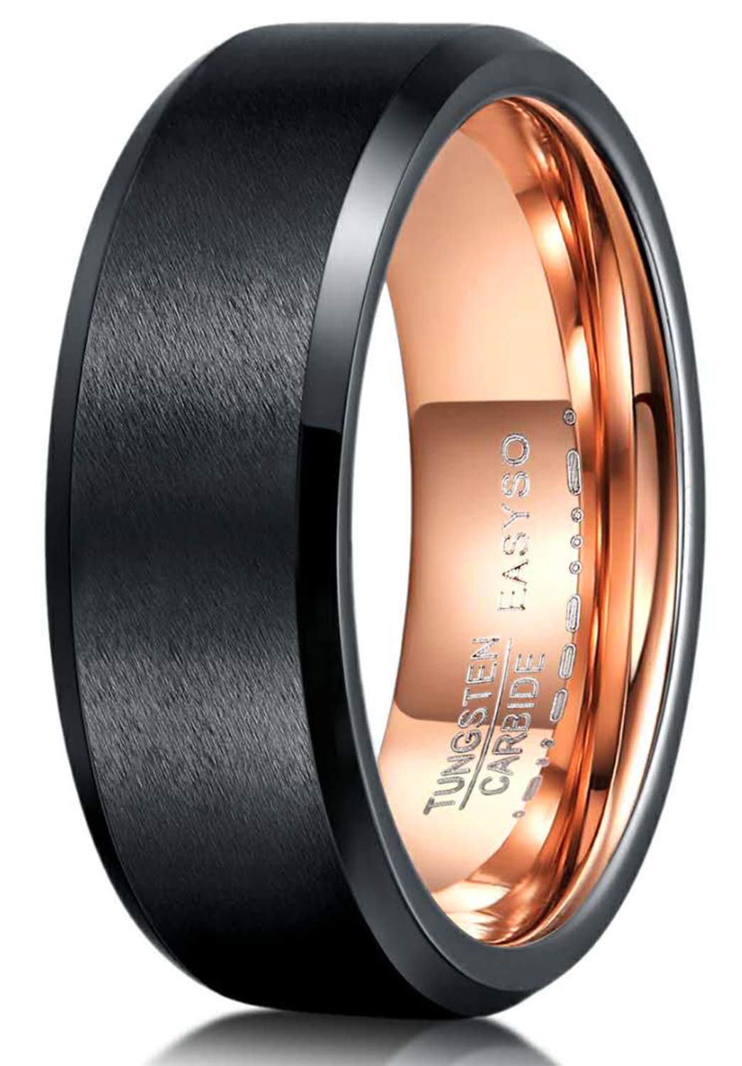 Buy 8MM Wedding Bands for Men, Tungsten Rings Matte Black Rose Gold
