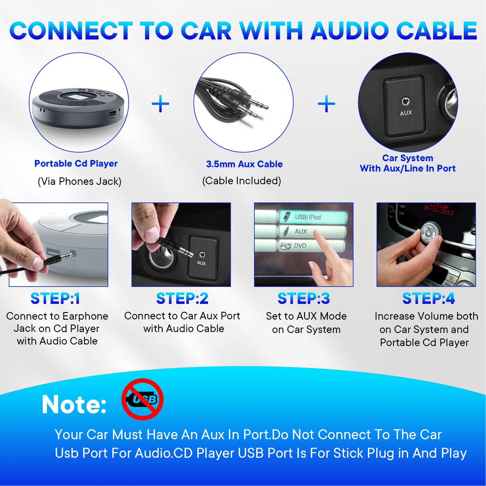 Lettore CD BT, Lettore CD MP3 Portatile, Design con Doppio Altoparlante USB BT, Lettore Dischi Ricaricabile per Viaggi in Auto a Casa All'aperto