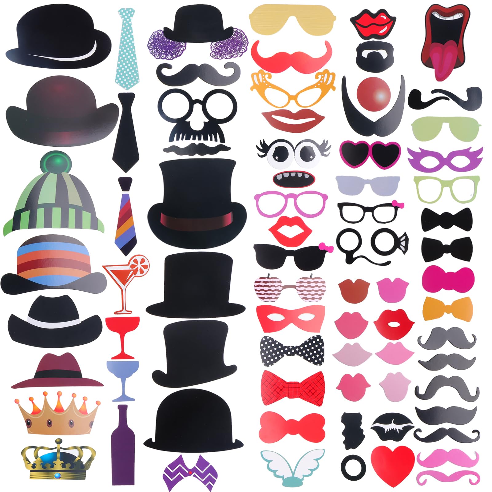 ZIGefofo 102 Piezas Atrezzo para Fotomatón Photocall Boda Fotomaton Photo Booth Props Photocall Selfie Accesorios con Palos y Pegatinas, Cabina de Fotos Accesorios, DIY Photo Booth Props Kit