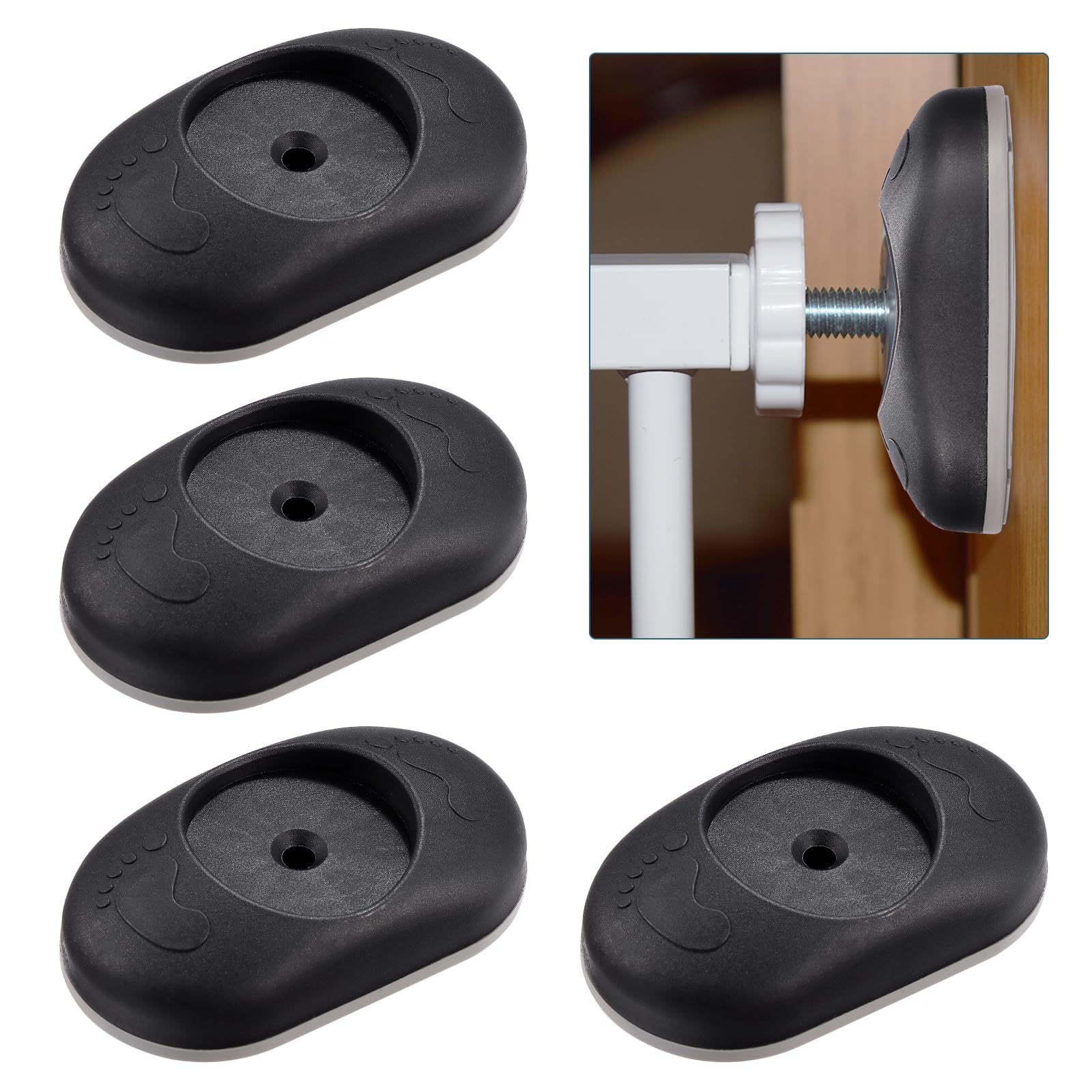 HonGien 4 Stück Wandschutz für Türgitter Baby Treppengitter Wandschutzpads Wand Saver für Sicherheit von Babys und Haustieren (Keine Schrauben erforderlich) (Schwarz, Oval)