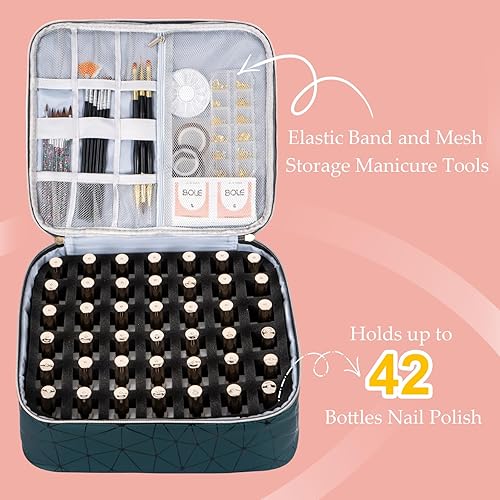 Miniatura 2 de Uross Bolsa organizadora de esmalte de uñas con capacidad para 42 botellas de esmalte de uñas y lámpara de uñas, organizadores de esmalte de uñas de