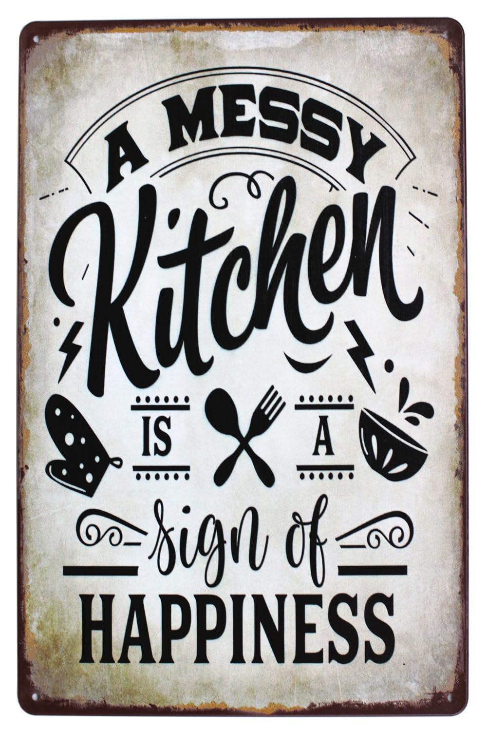 SMAZDFXX A Messy Kitchen is a Sign of Happiness, Metal Tin Sign, Vintage Art Plaque Home Wall Decor Poster Cafes Bar Club 5.5"x8"