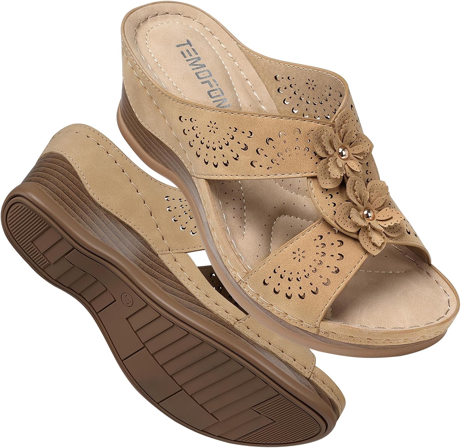 TEMOFON Womens Wedge Sandals Leather Dressy Sandal