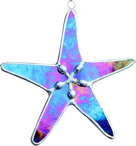 Atrapasoles de Estrella de Mar de Vidrio Emplomado Perla Negra de 3" - Ideal para Decoración del Hogar Costero, Decoración de Dormitorio, Decoración