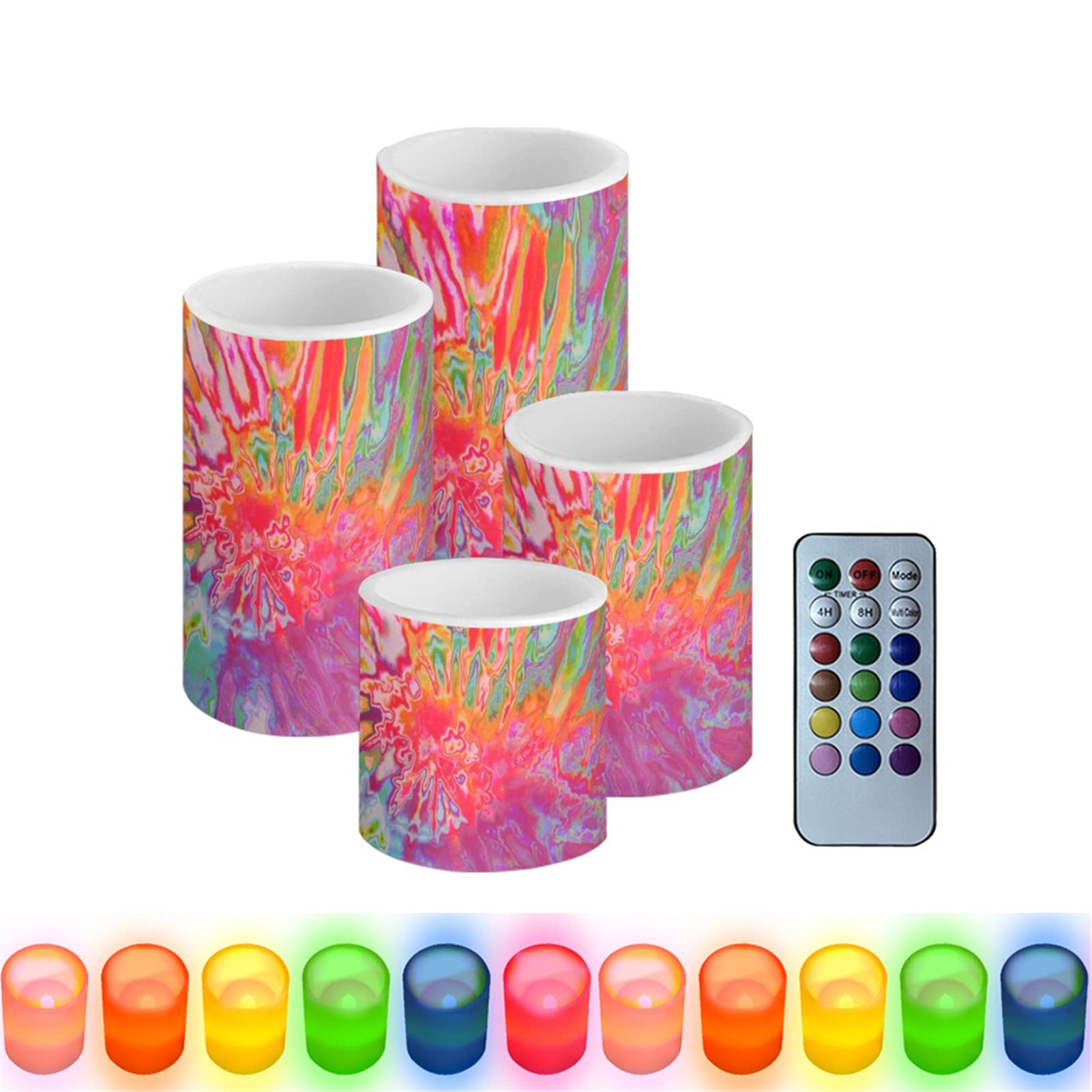 HUGS IDEA Multi Colored Flameless Battery Candles, Realistic Flickering Candle Set with Timer Remote Control, [Rainbow - Remote Control] — image 1