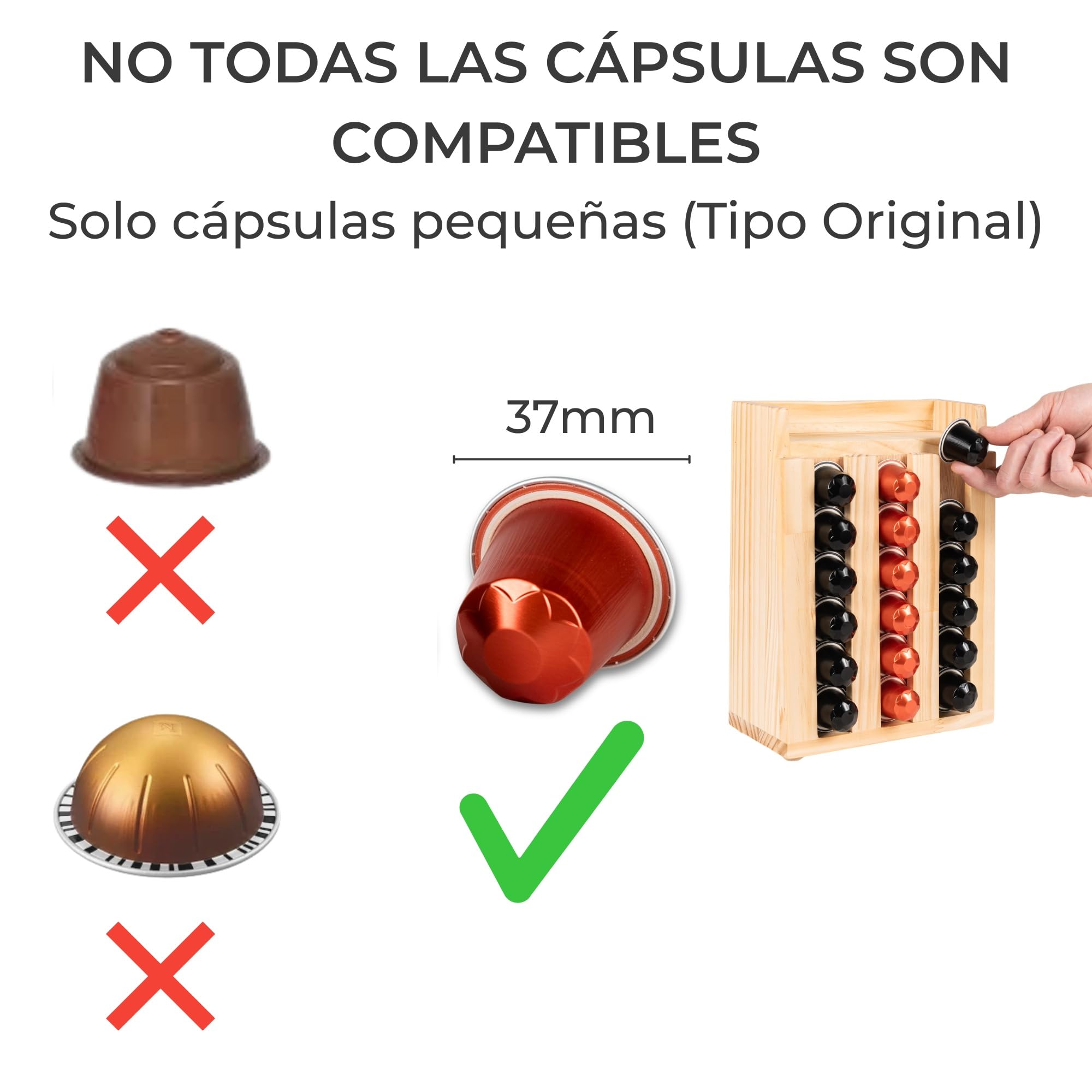Porta Cápsulas Madera 40 Unidades – Organizador Vertical con Bandeja Superior y Almacenamiento Trasero – Compatible Tipo Original — view 8